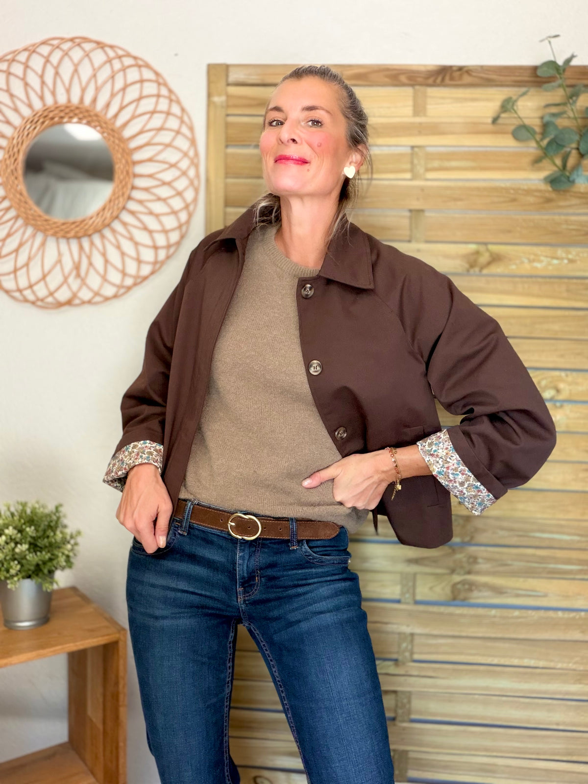 Veste Trench en coton Chocolat avec Liberty - MAHAUT - LILI et LALA