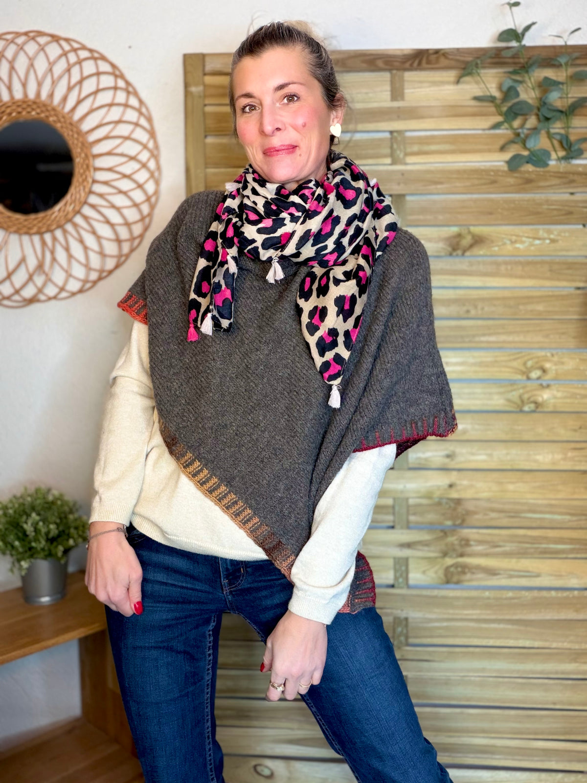 Foulard Léo CLEM - Beige / Fuschia 🐆