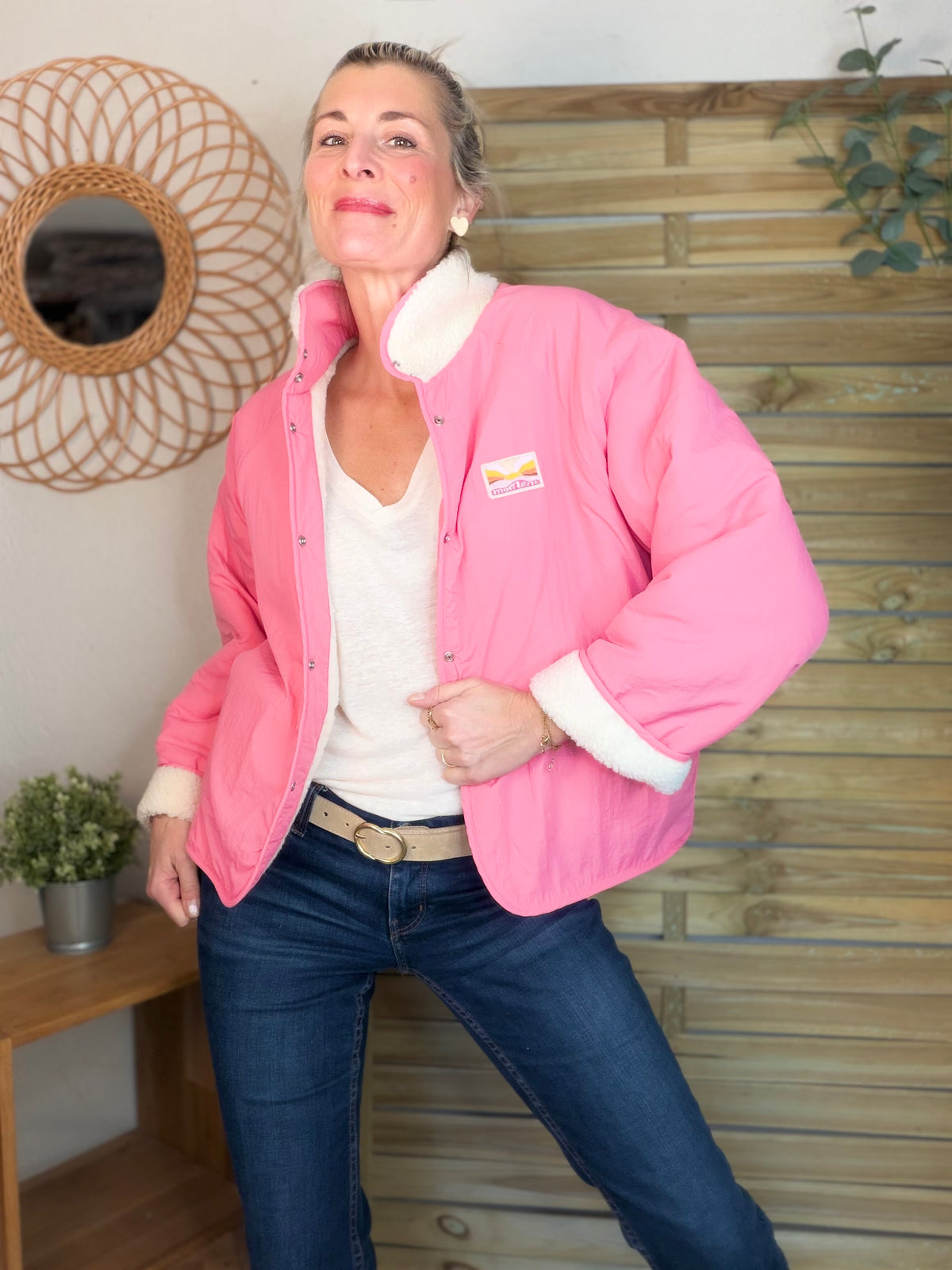 Veste matelassée réversible Sherpa AMÉLIE Rose - FIN DE SÉRIE