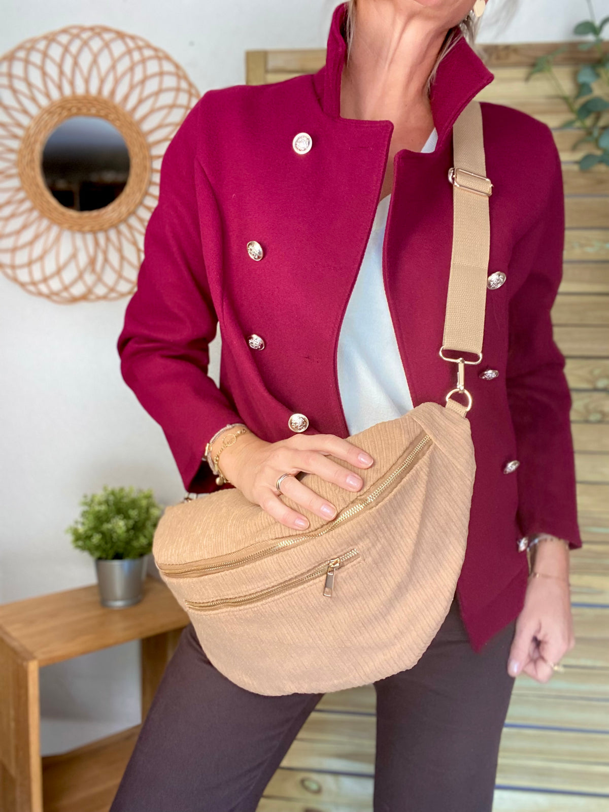 Sac banane XXL Velours côtelé Ciao Boum MOLLY -  Beige
