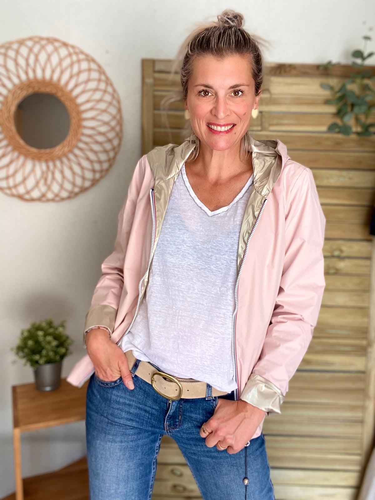 LAURA JO - Imperméable réversible léger GARANCE COURT - Rose/Doré • DÉSTOCKAGE sur Taille XL
