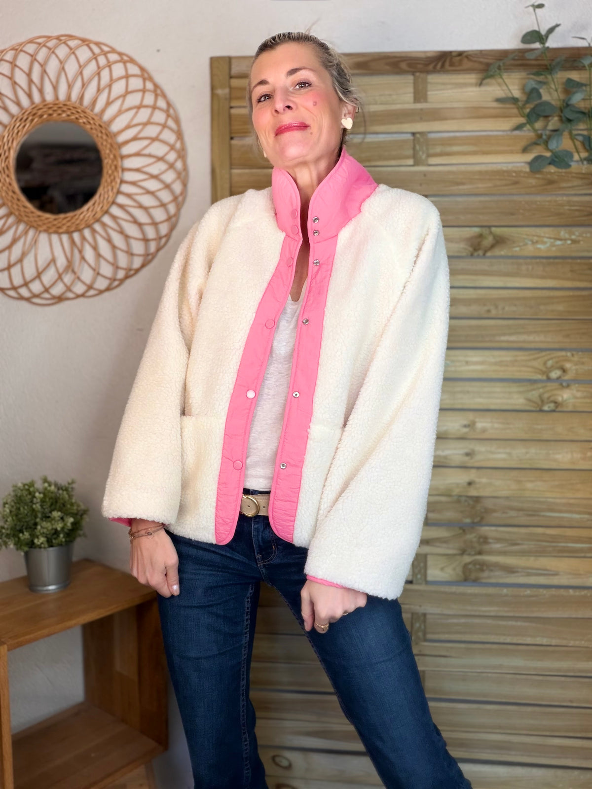 Veste matelassée réversible Sherpa AMÉLIE Rose - FIN DE SÉRIE