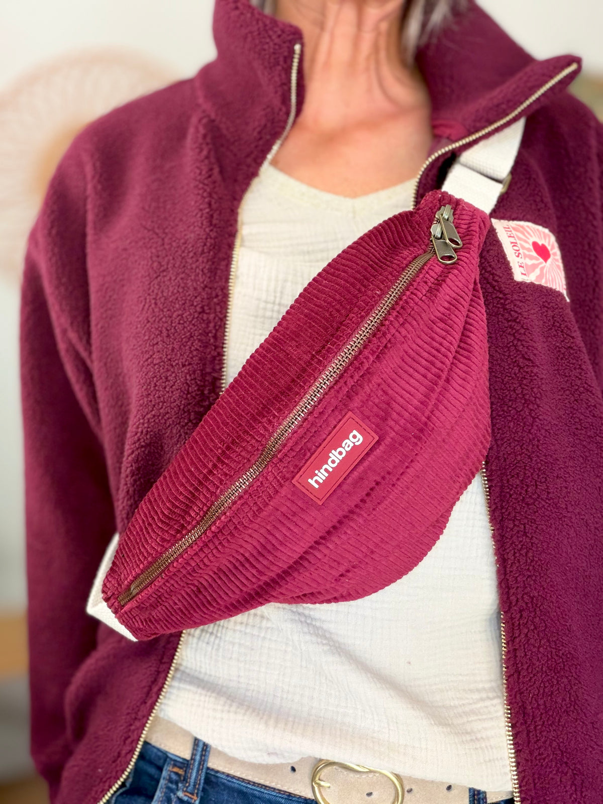 HINDBAG OLIVIA - Sac banane Velours Bordeaux