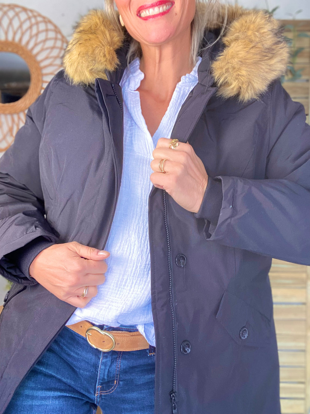 Parka rembourrée déperlante noir, capuche col fourrure amovible - CHEYENNE - FIN DE SÉRIE