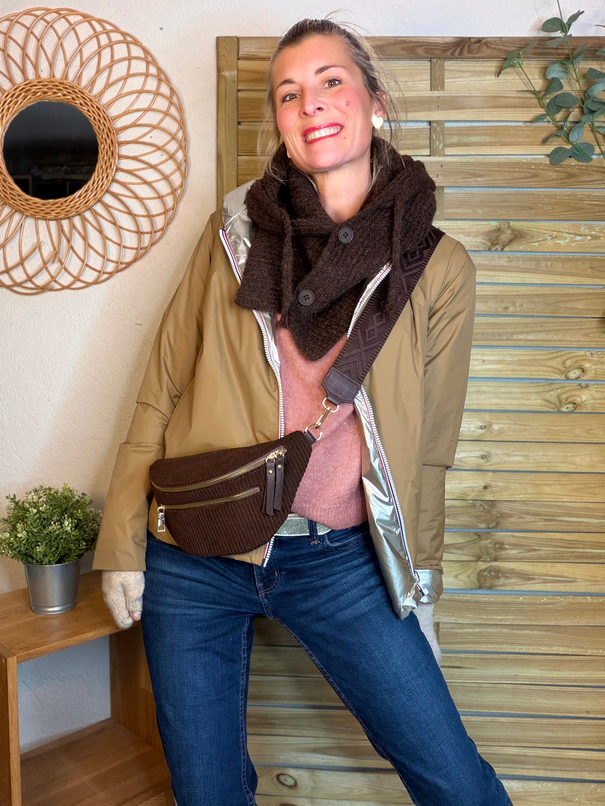 Col cagoule LORIE en maille avec boutons - Chocolat