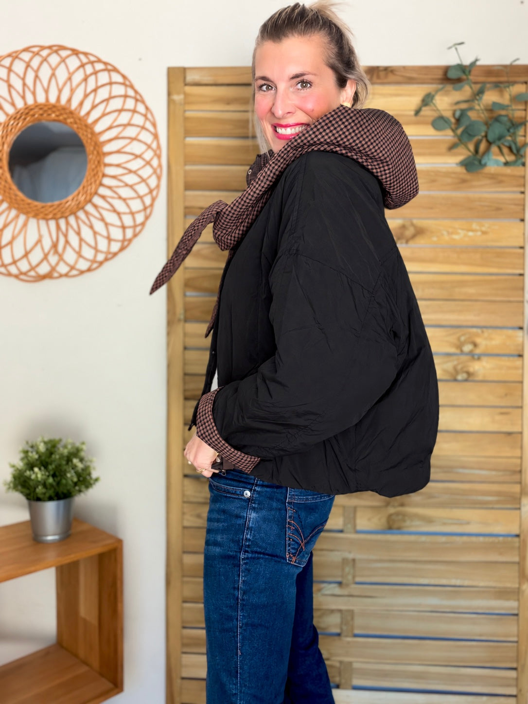 Veste matelassée capuche amovible réversible ODILE Noir