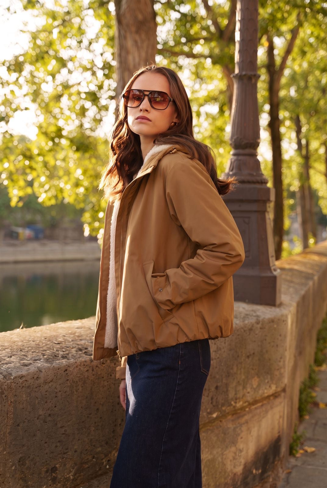 LAURA JO - Imperméable fourré sherpa EVA court - Camel