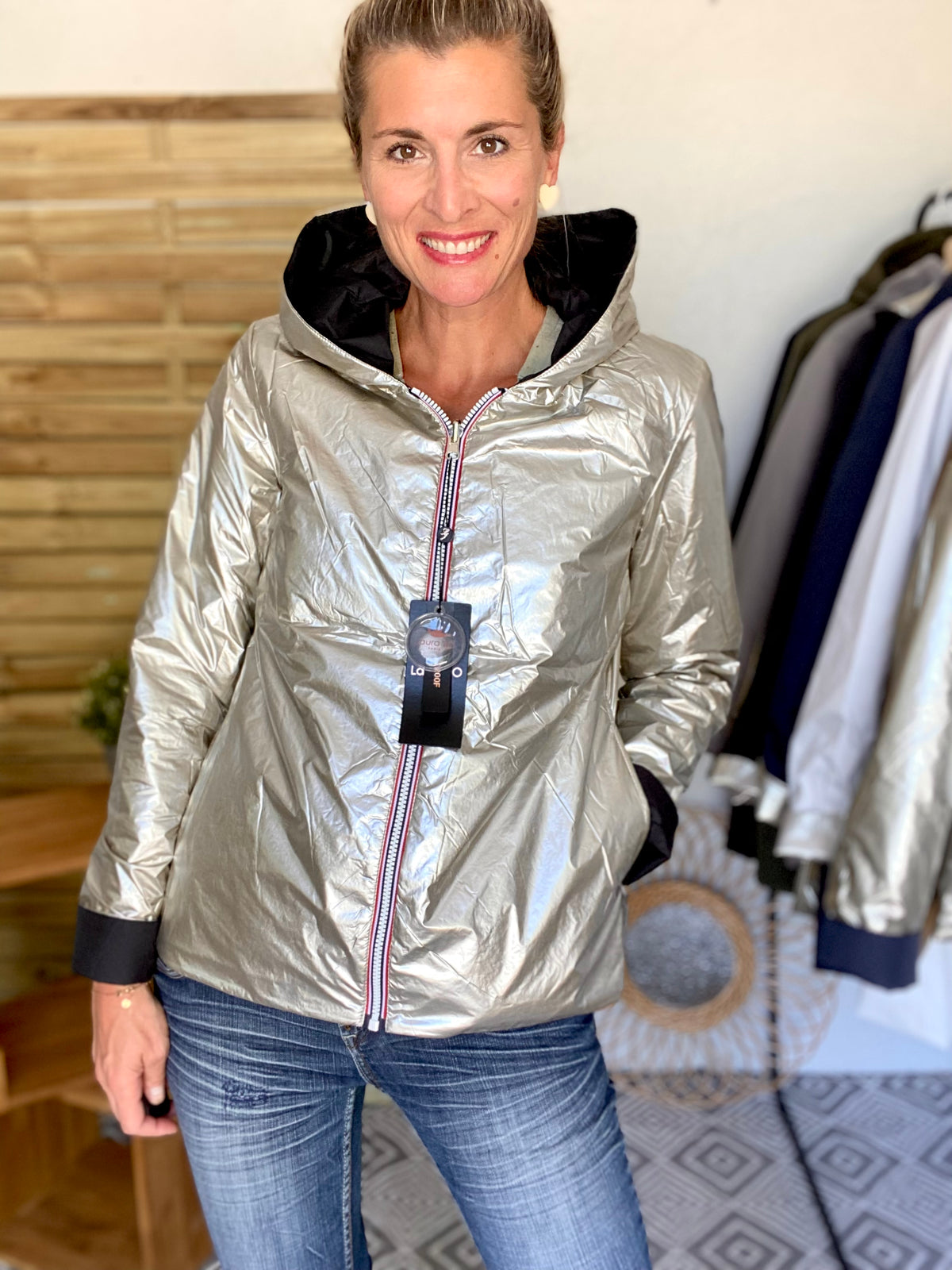 LAURA JO - Imperméable réversible rembourré LOUISON COURT - Noir/Doré • DÉSTOCKAGE sur Taille XL