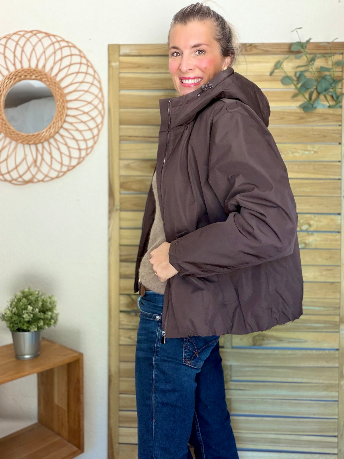 LAURA JO - Imperméable fourré sherpa EVA court - Chocolat