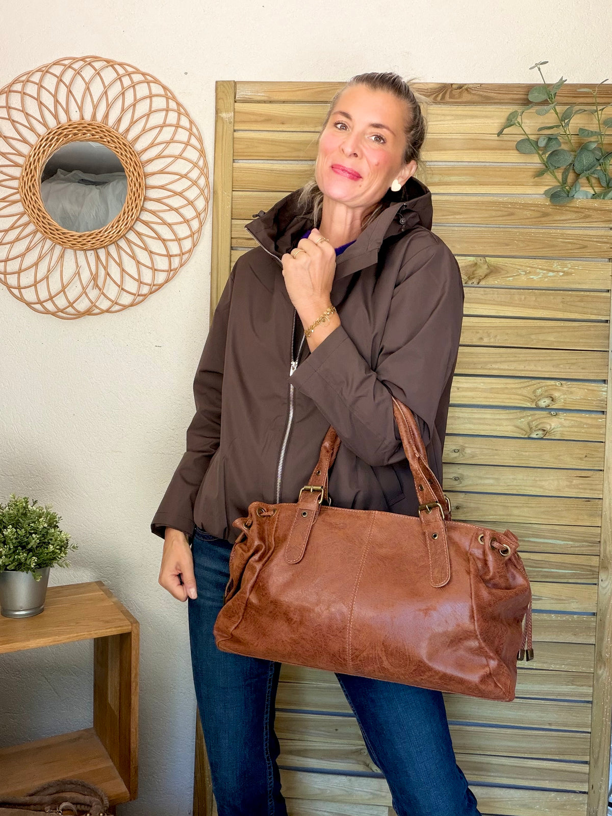 Sac cabas XL en cuir vieilli • COOPER Camel