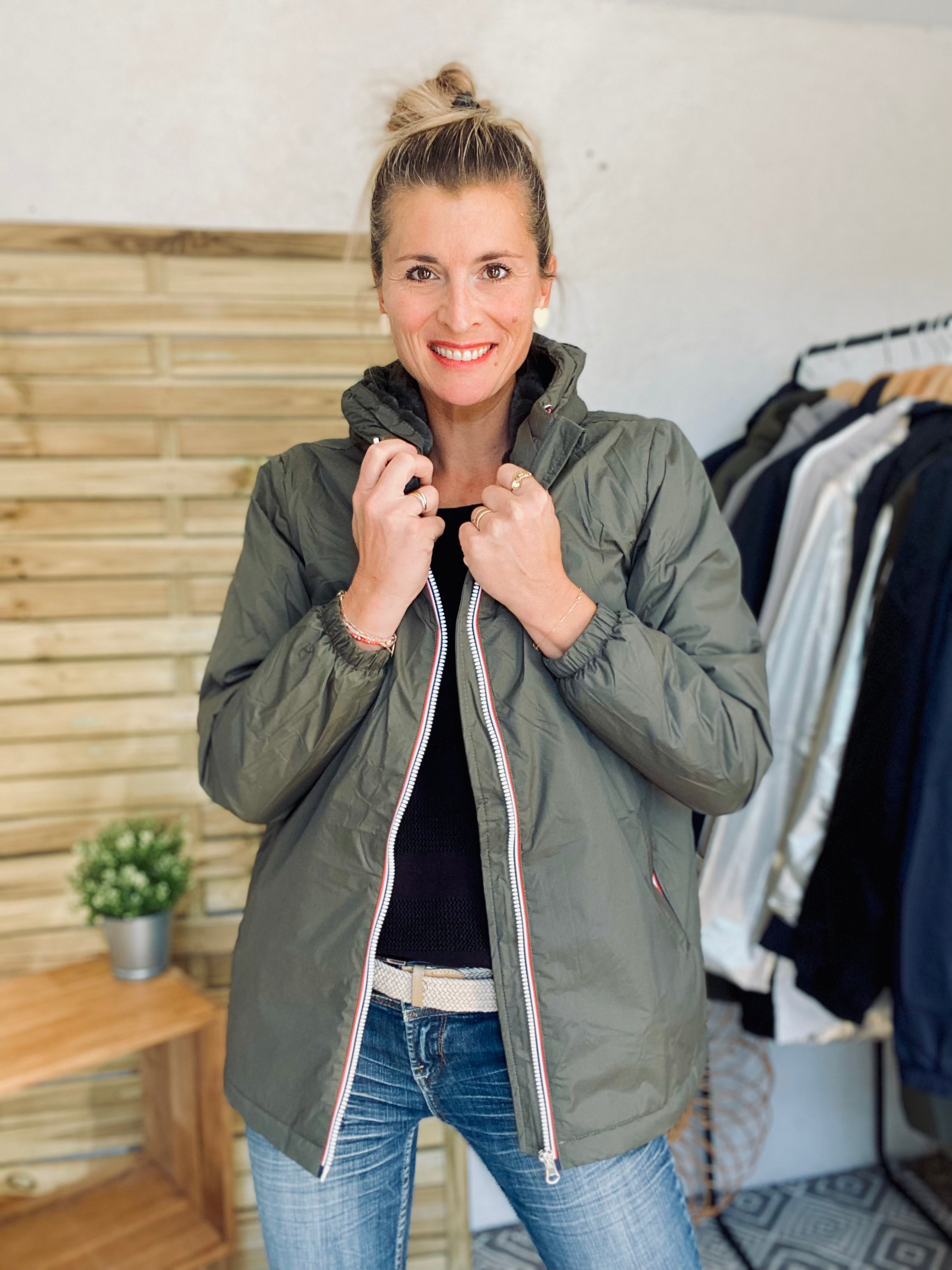 LAURA JO - Parka Imperméable THELMA MI-LONG fourré - Kaki