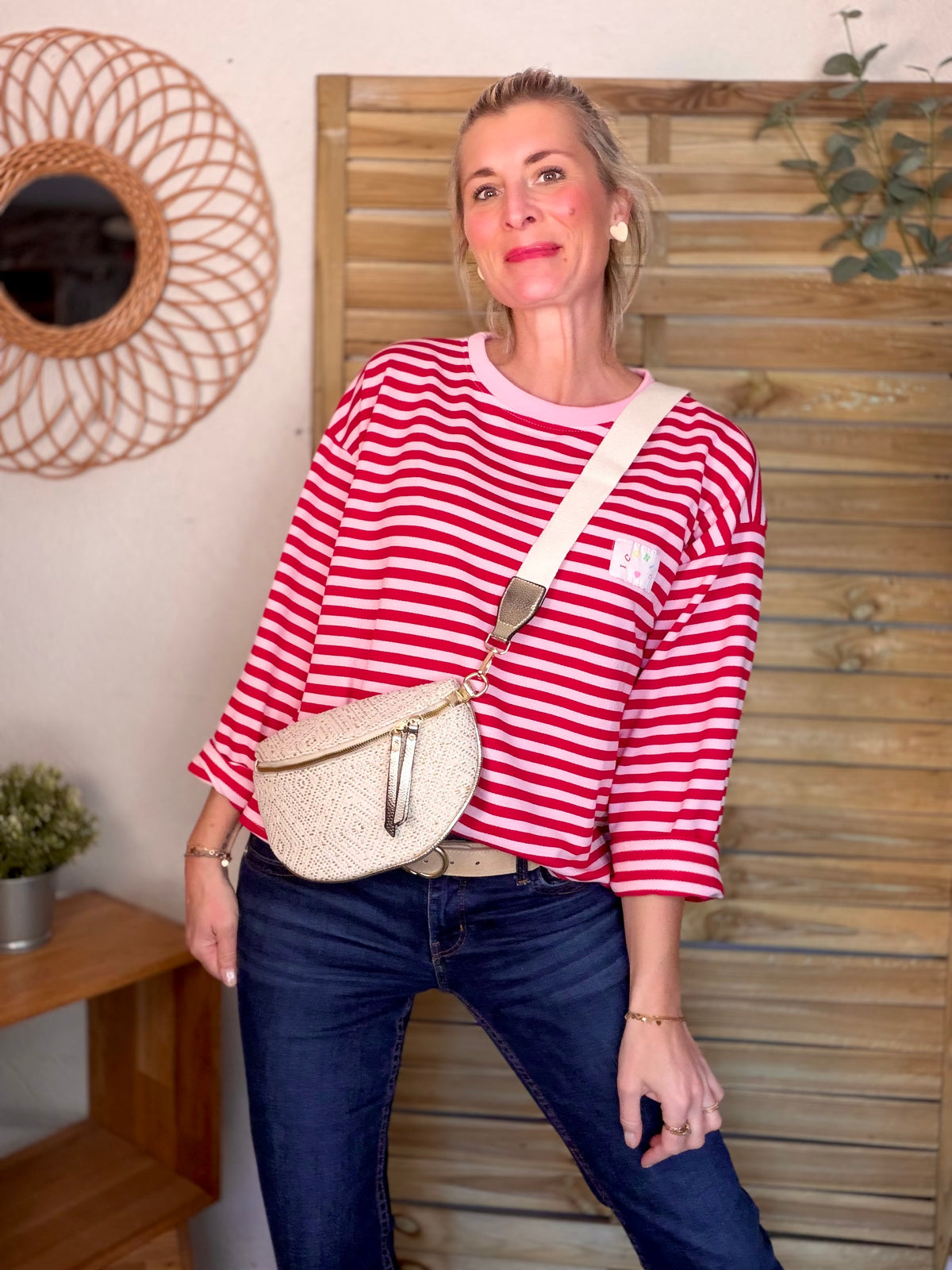Sac banane tressée beige et doré - FANNY