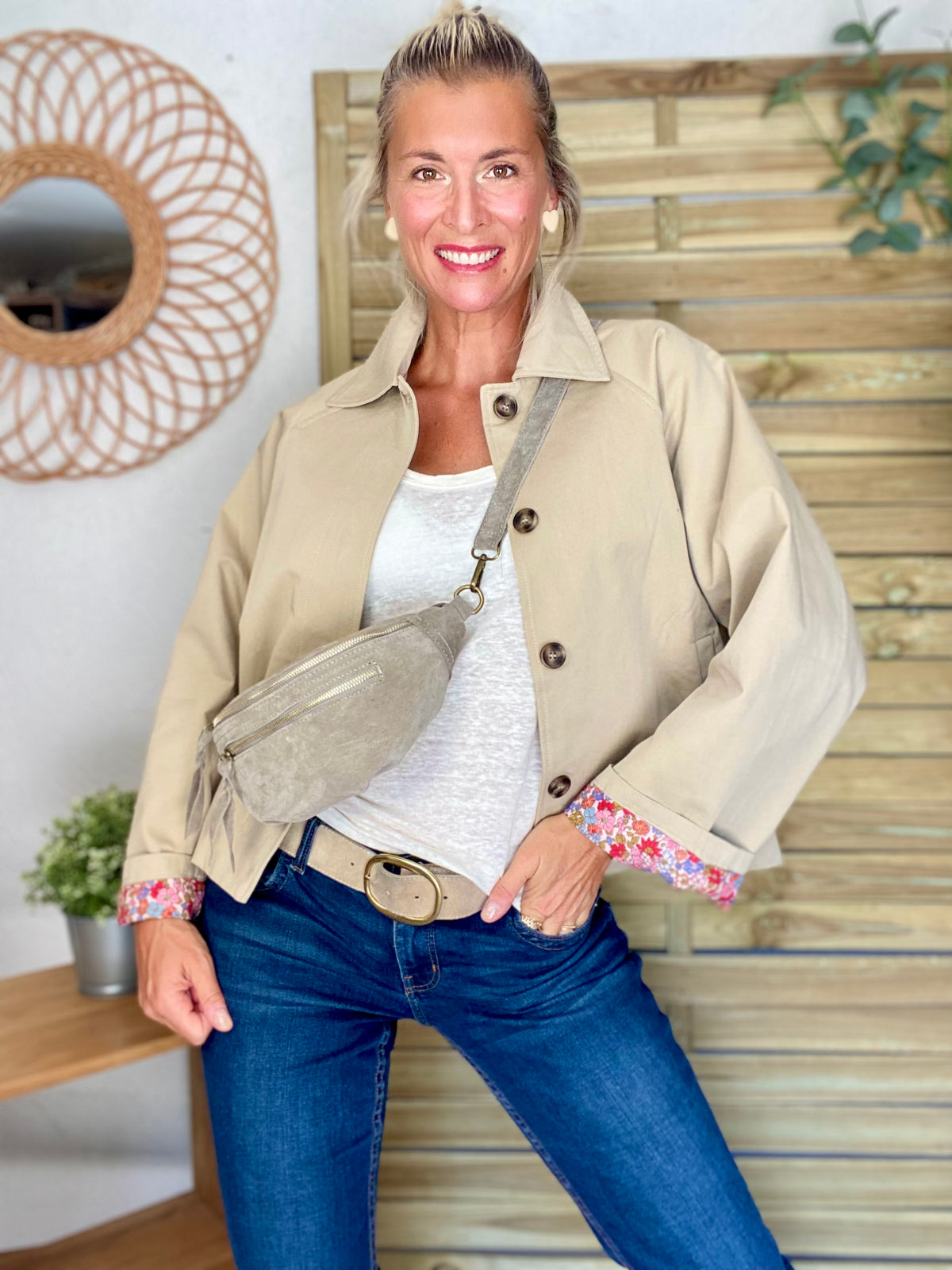 Veste Trench en coton beige avec Liberty - MAHAUT - LILI et LALA