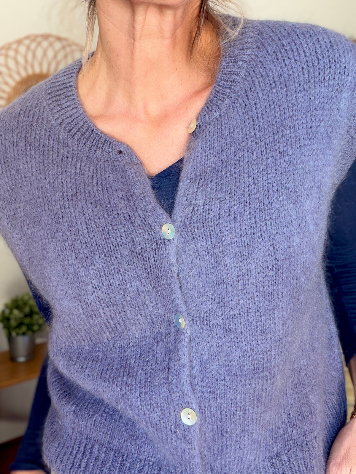 Gilet sans manche en maille laine et mohair AVERY Gris bleuté