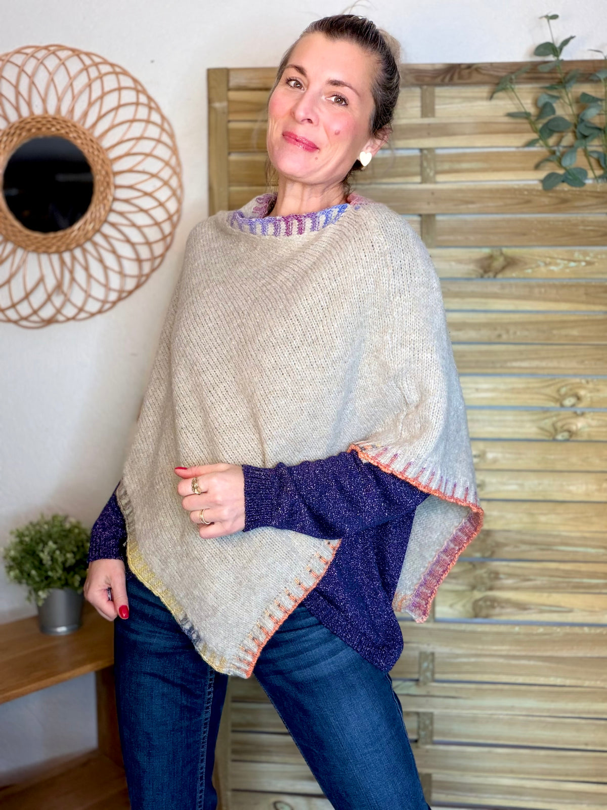 Poncho asymétrique GISÈLE- Beige