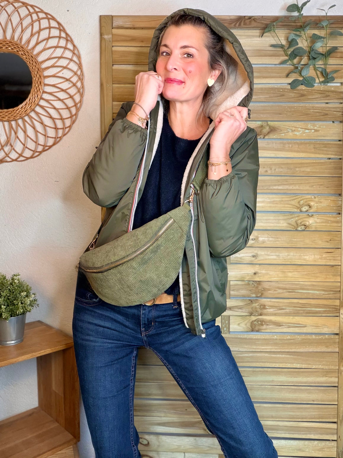 LAURA JO - Parka Imperméable LOUISE COURT sherpa - Kaki