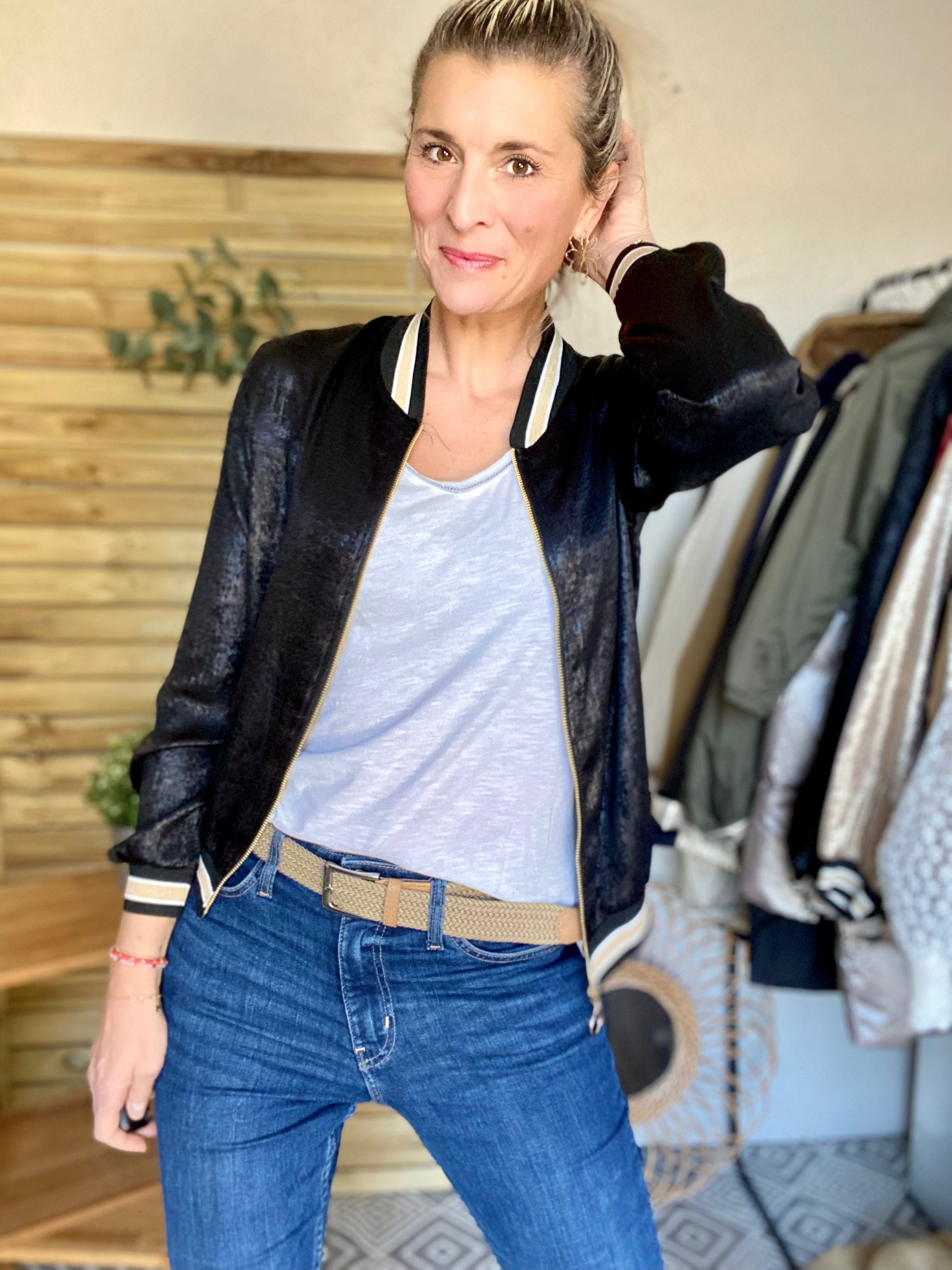 Veste bombers léger EMILY - Noir irisé - taille unique