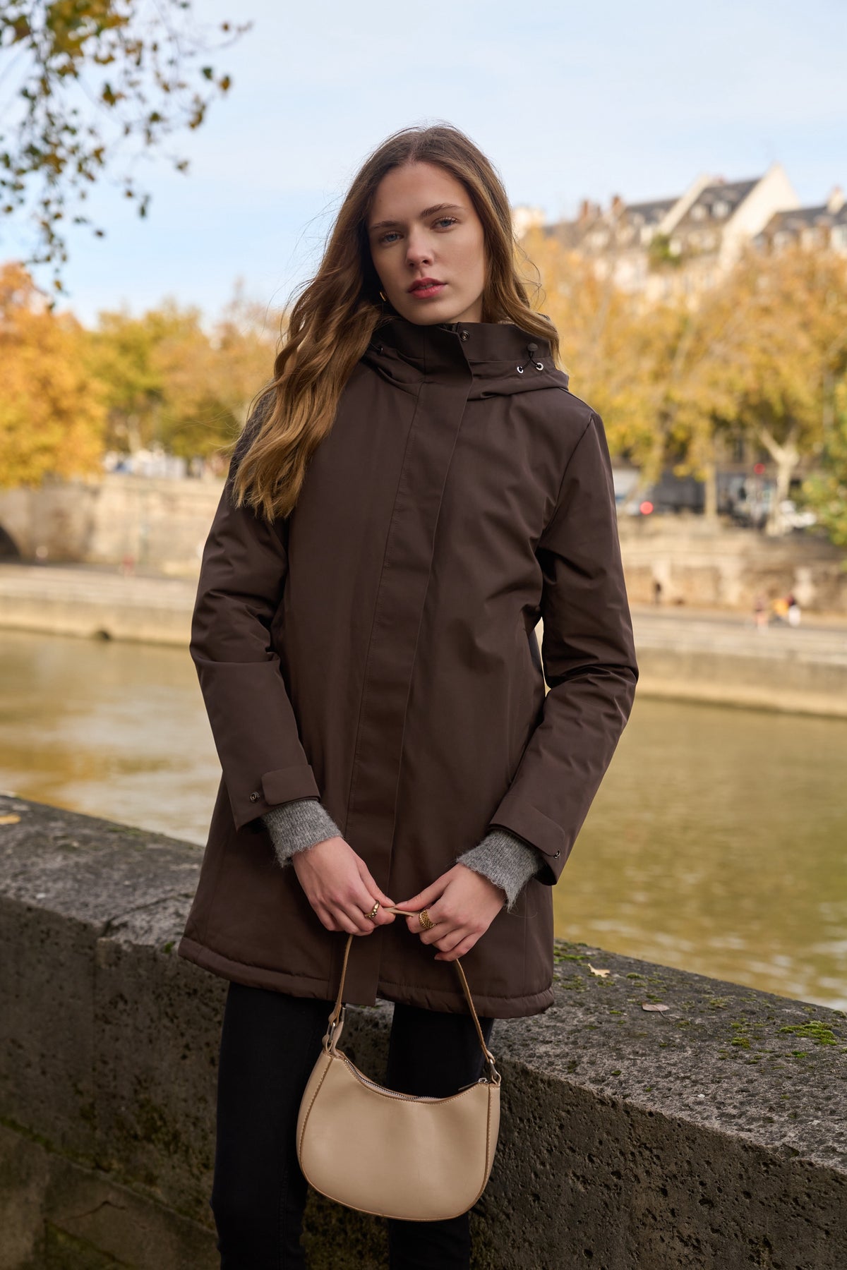 LAURA JO - Parka fourrée imperméable AMBRE LONG - Chocolat / Beige