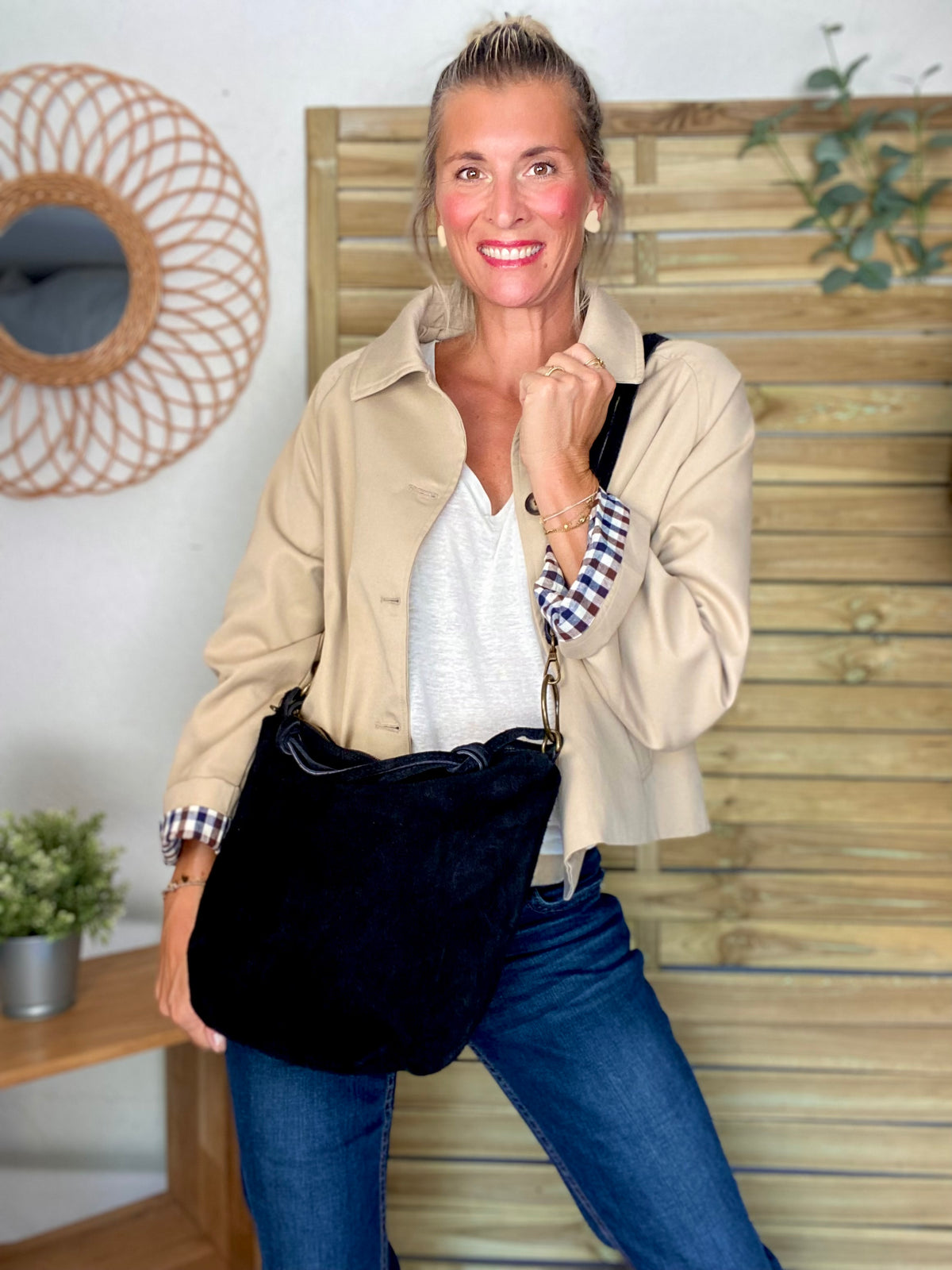 Sac en cuir daim SCOTT - Noir
