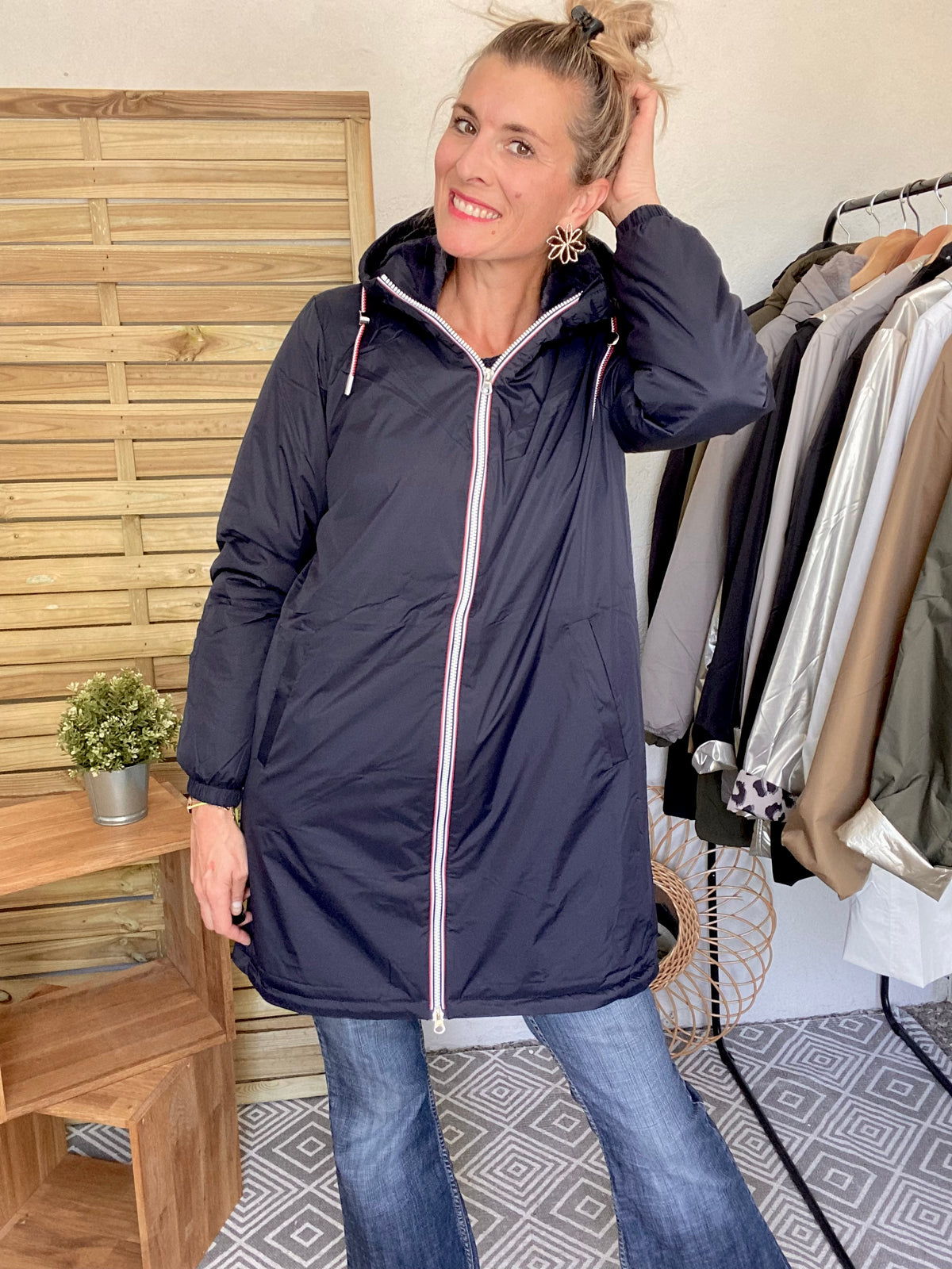 LAURA JO - Parka Imperméable THELMA LONG fourrée - Bleu marine • DÉSTOCKAGE sur Taille XL