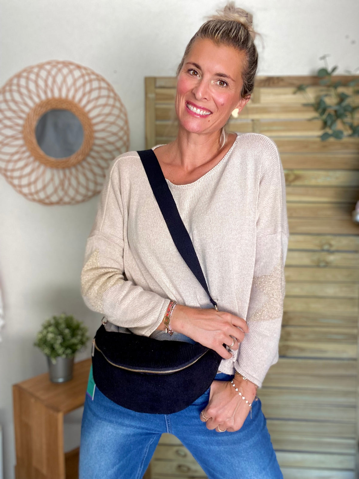 Sac banane XL velours côtelé Ciao Boum - IVY - Noir