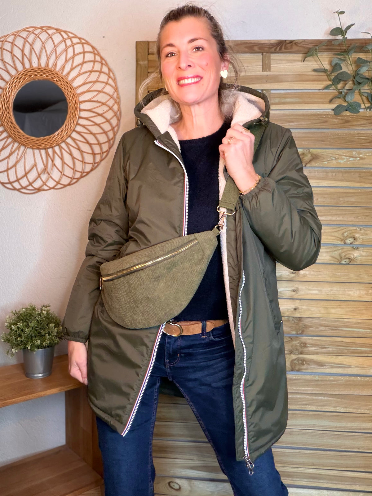 Sac banane XL velours côtelé Ciao Boum - IVY - Kaki
