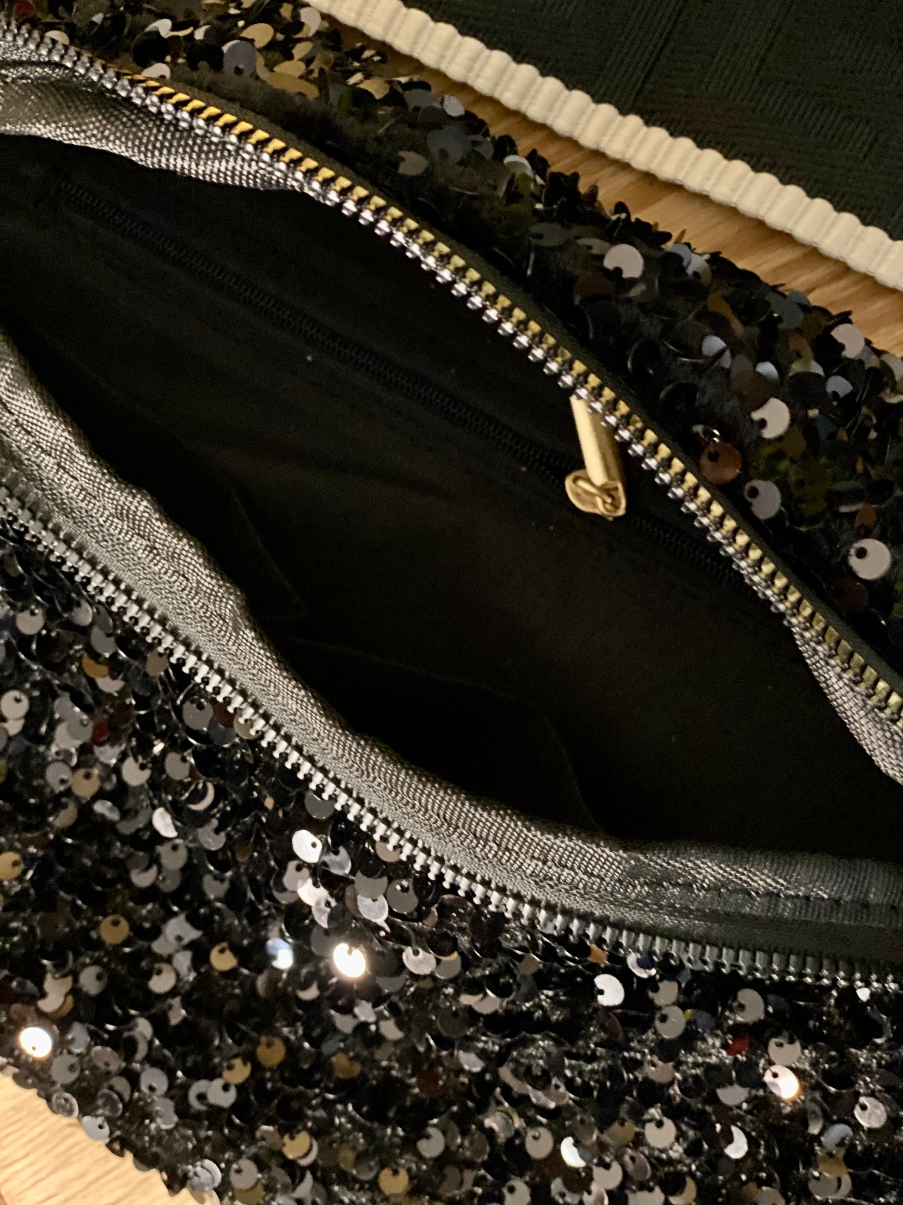 Sac banane L à sequins 30cm et sangle fantaisie - ROXY - Noir