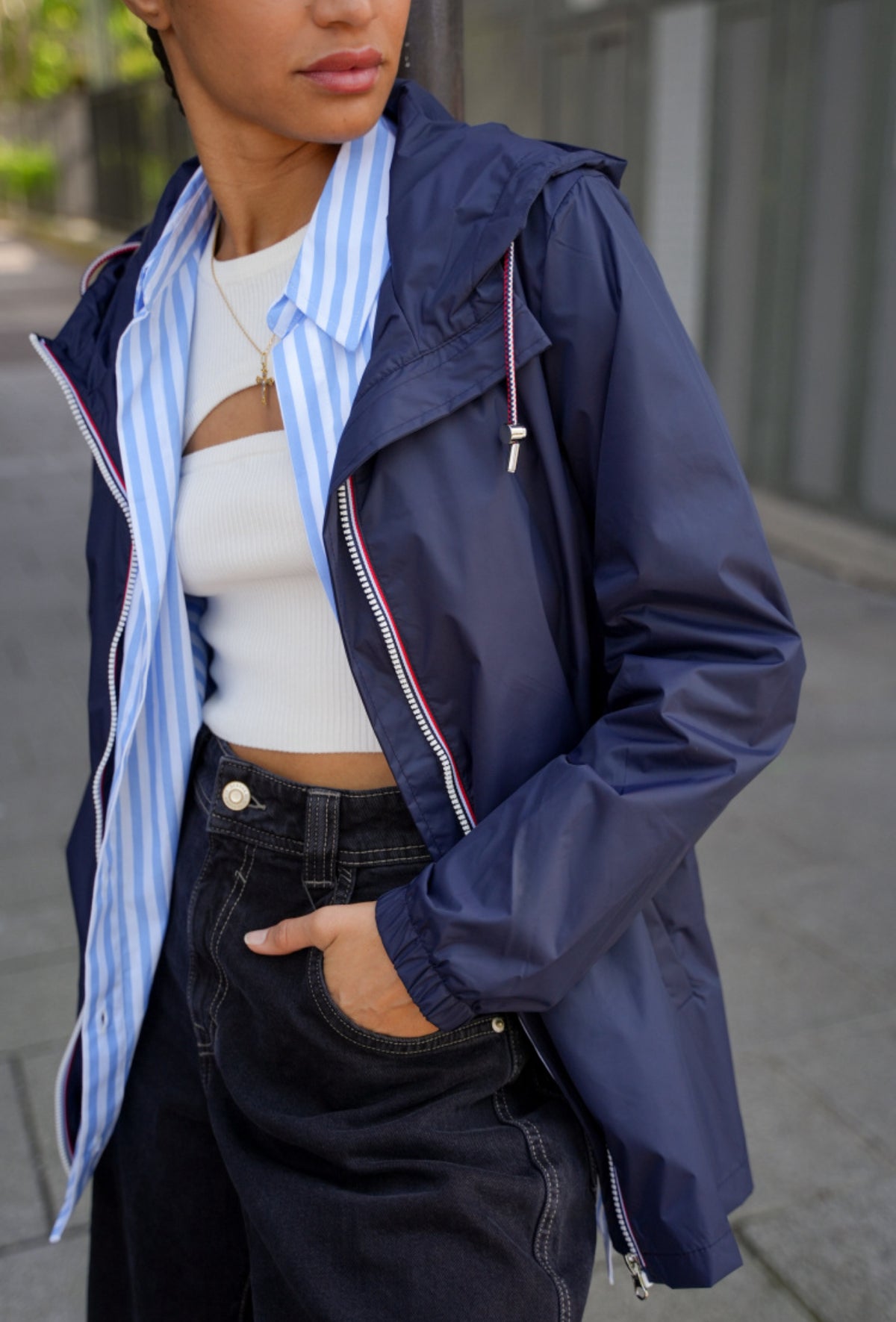 Imperméable mi-saison doublé SOLINE MI-LONG - Bleu marine - LAURA JO - FIN DE SÉRIE