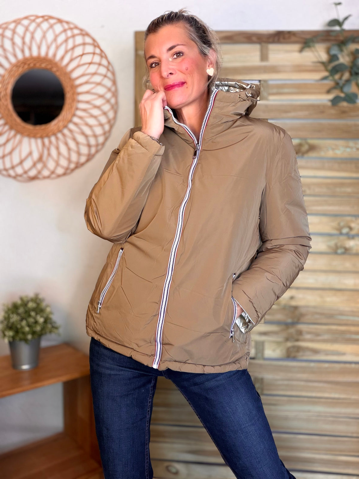 Doudoune imperméable réversible longue ANGÈLE COURT - Camel - MELYA MELODY