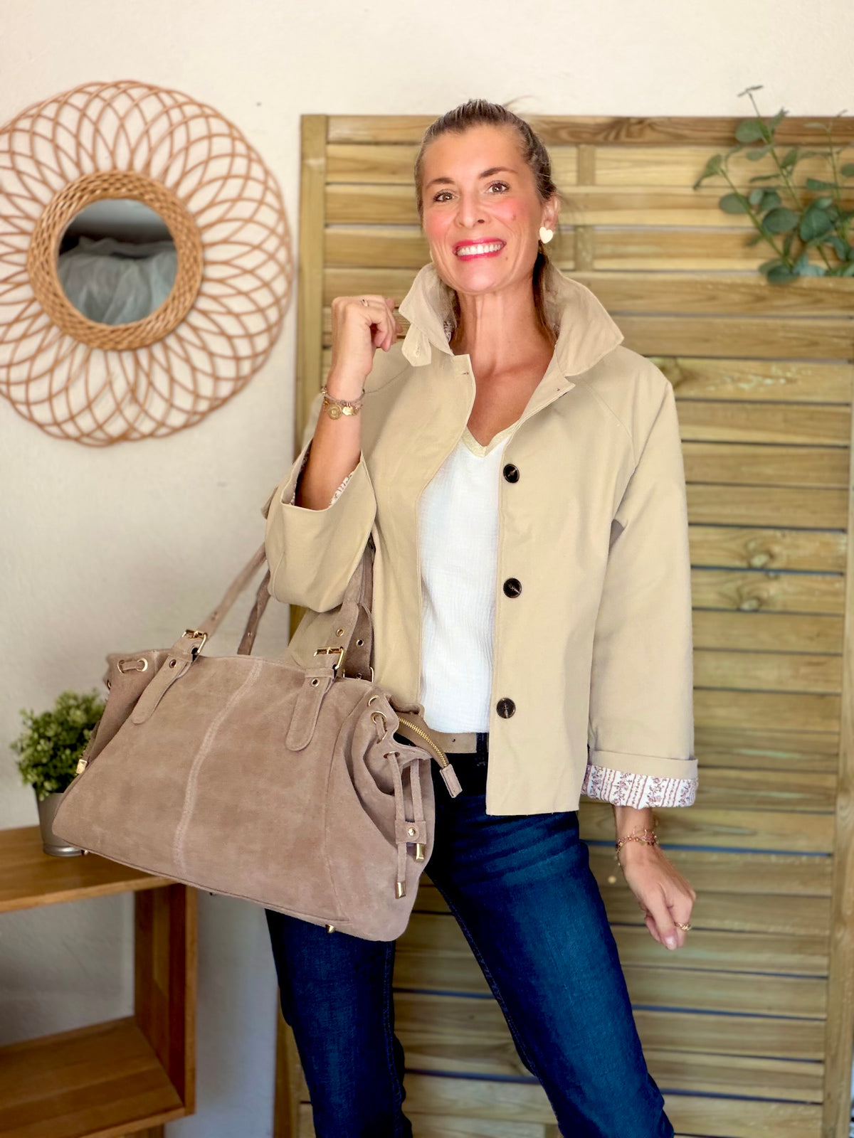 Sac cabas XL en cuir daim • JASPER Taupe