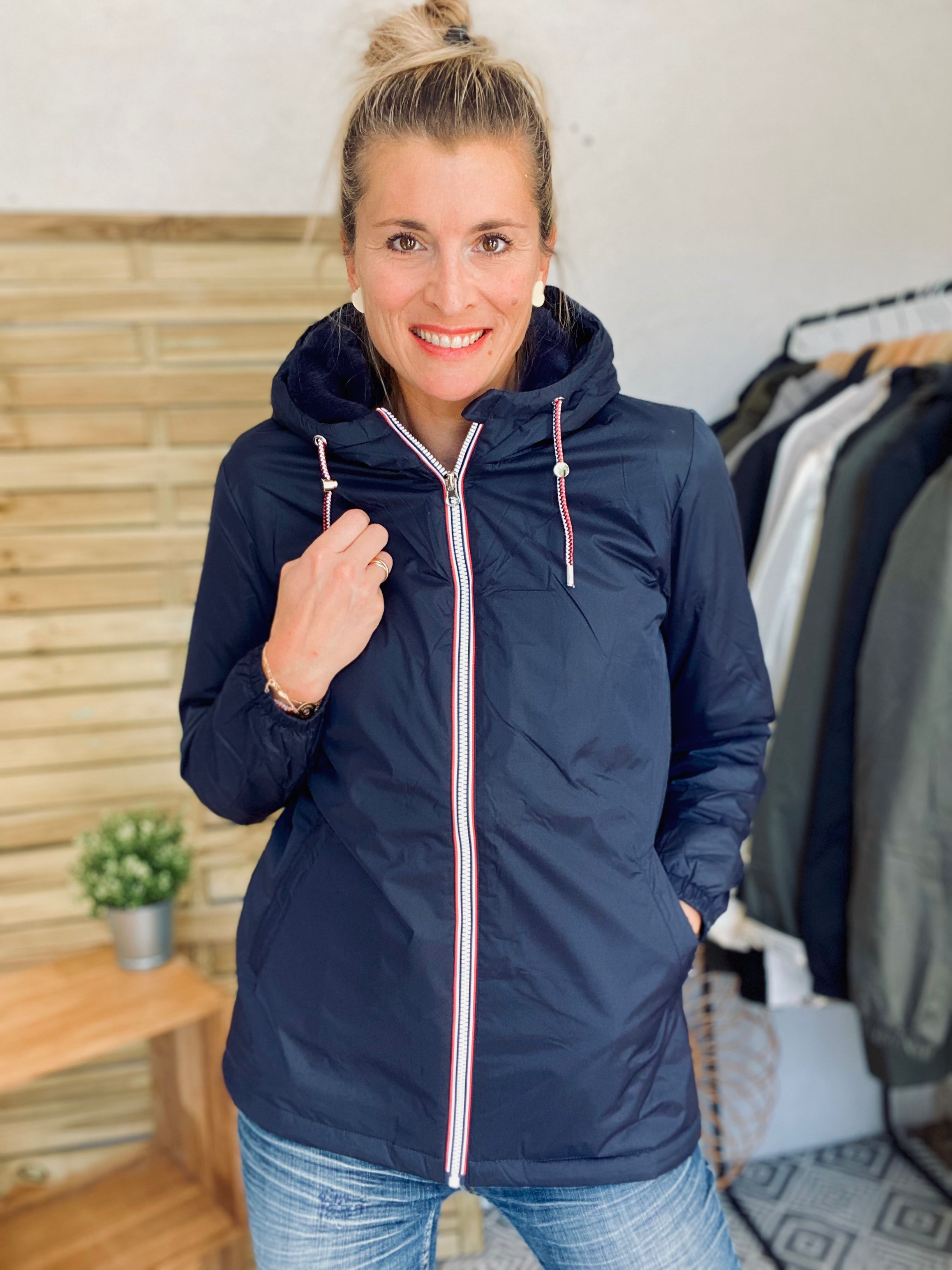 LAURA JO - Parka Imperméable THELMA MI-LONG fourré - Bleu marine
