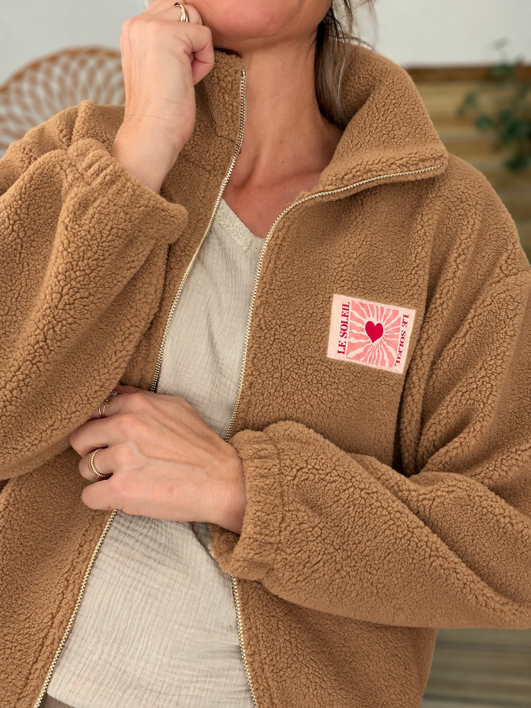⚡️ARRIVAGE • Veste teddy Sherpa zippée « Soleil » DORO Camel