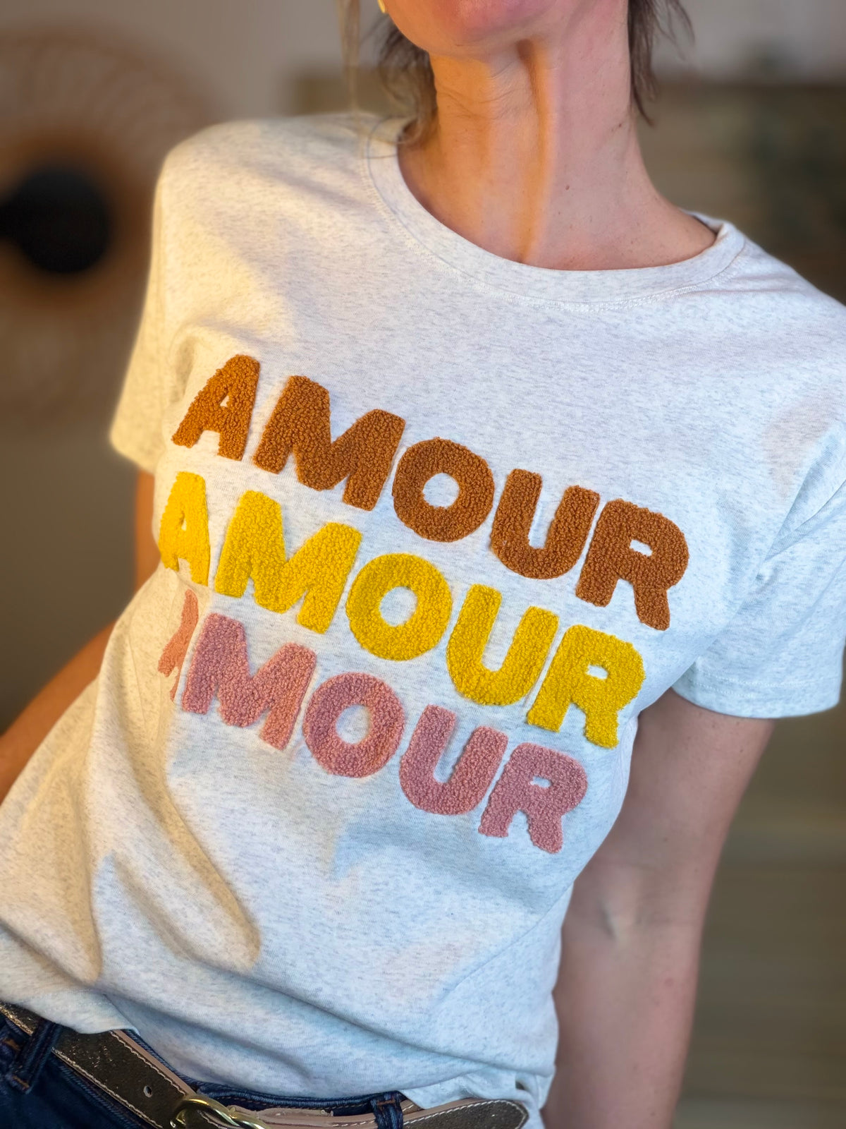 Tee shirt 3 x amour LÉA Beige - FIN DE SÉRIE