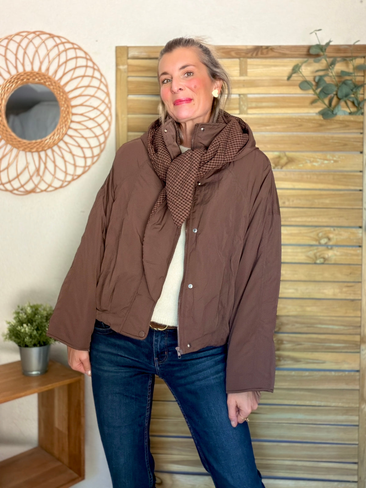 Veste matelassée capuche amovible réversible ODILE Chocolat