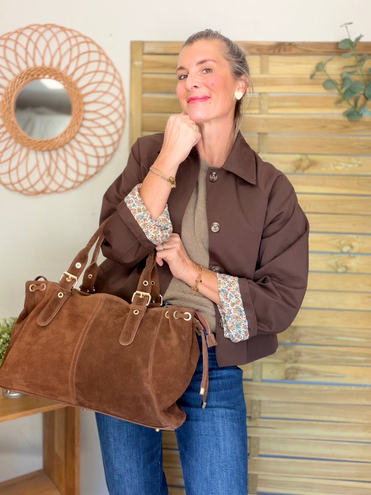 Veste Trench en coton Chocolat avec Liberty - MAHAUT - LILI et LALA