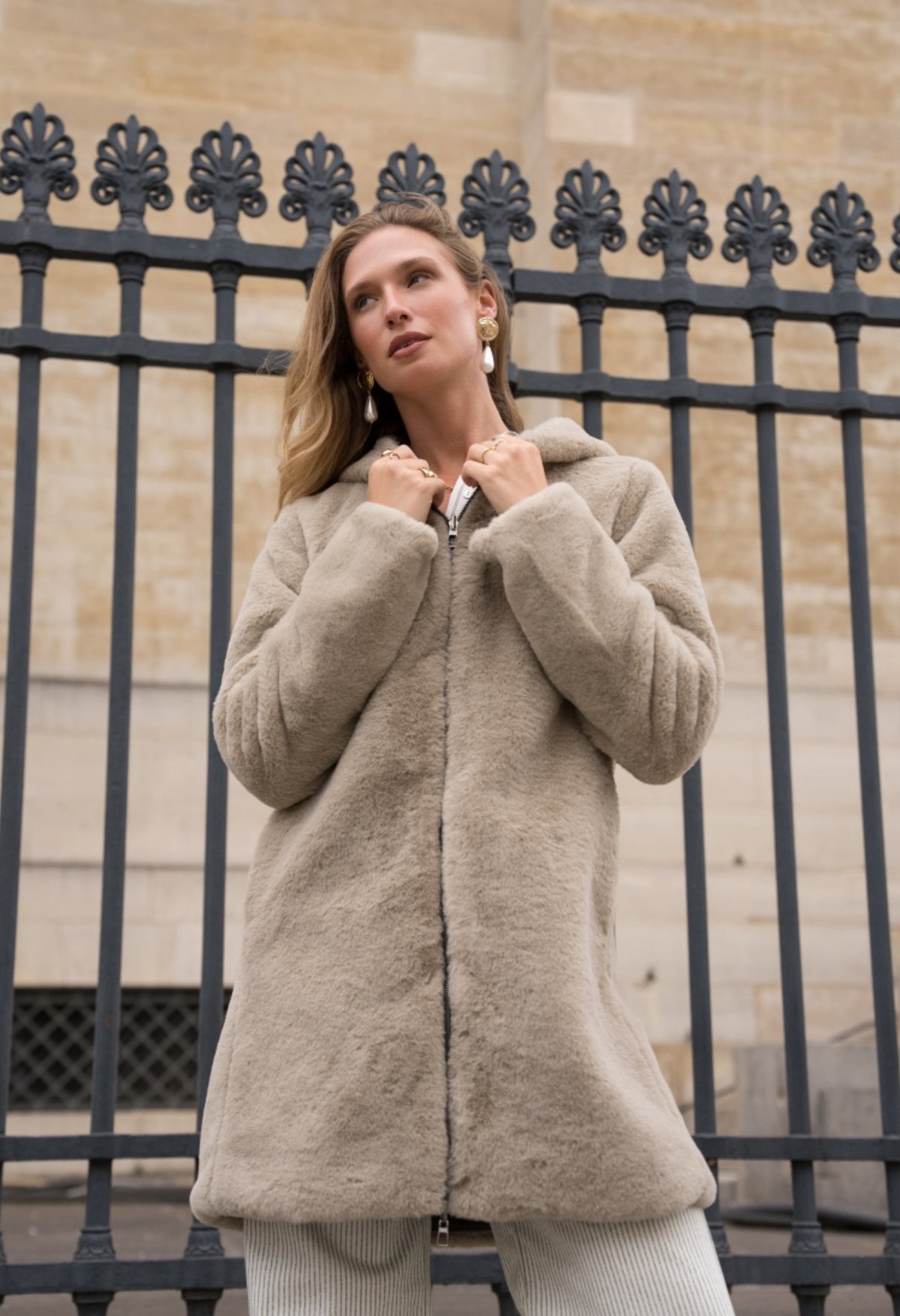 LAURA JO - Parka Imperméable réversible fourrée Kaki / Beige ALIX Long