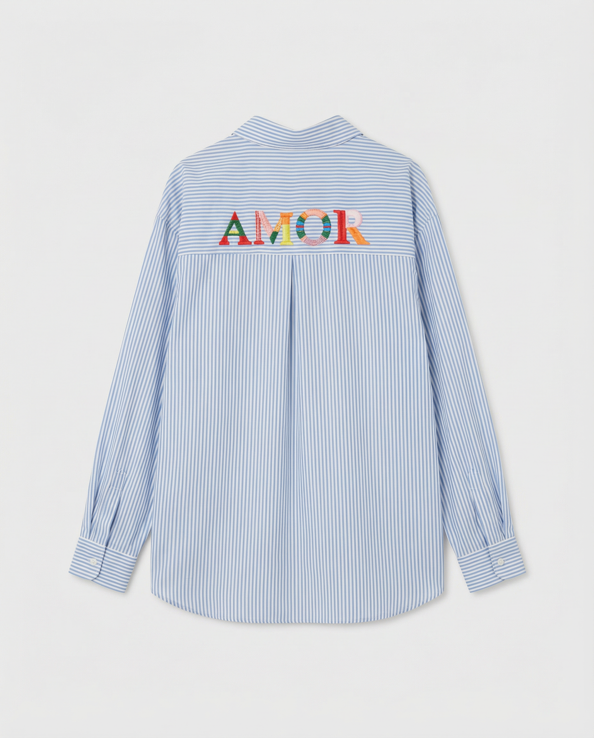 Chemise rayée brodée AMOR bleue ❤️☀️ SHANIA - FIN DE SÉRIE