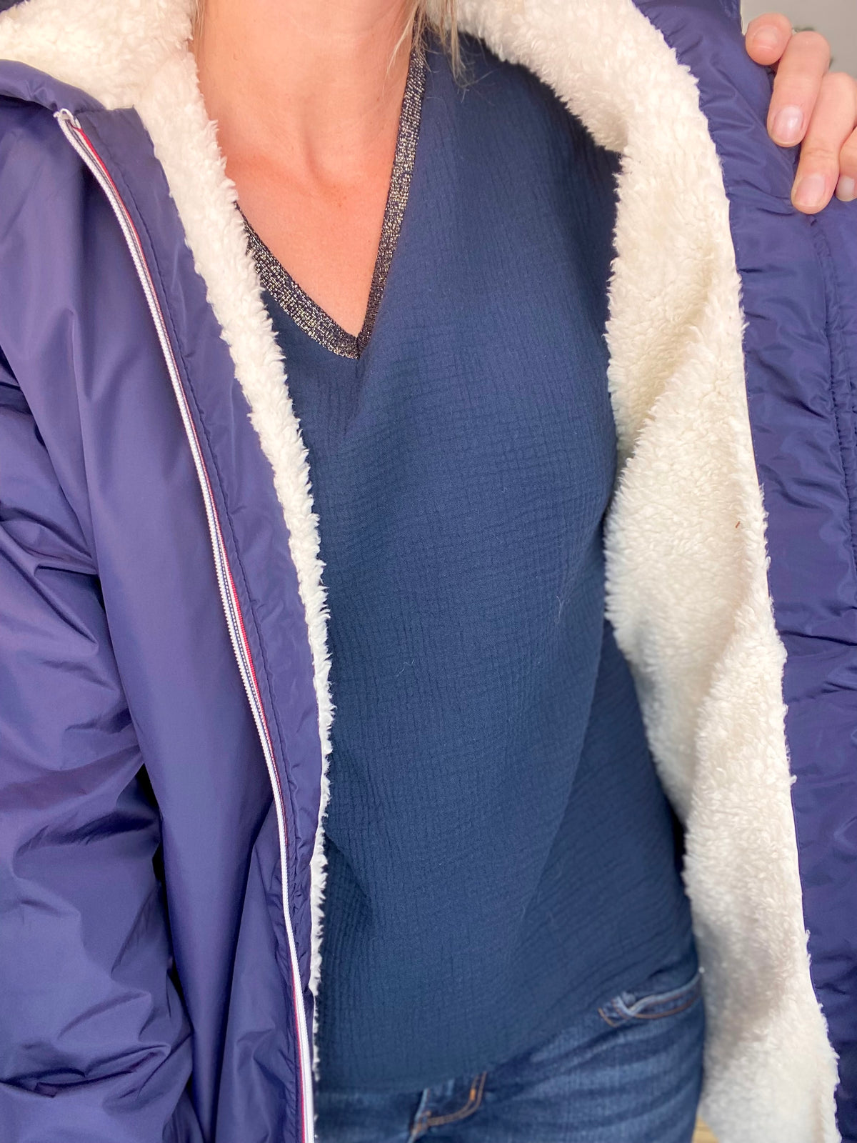 Parka Imperméable moumoute sherpa unisexe JEAN.NE - LE PETIT BRETON - Bleu Marine (Taille très grand) - FIN DE SÉRIE