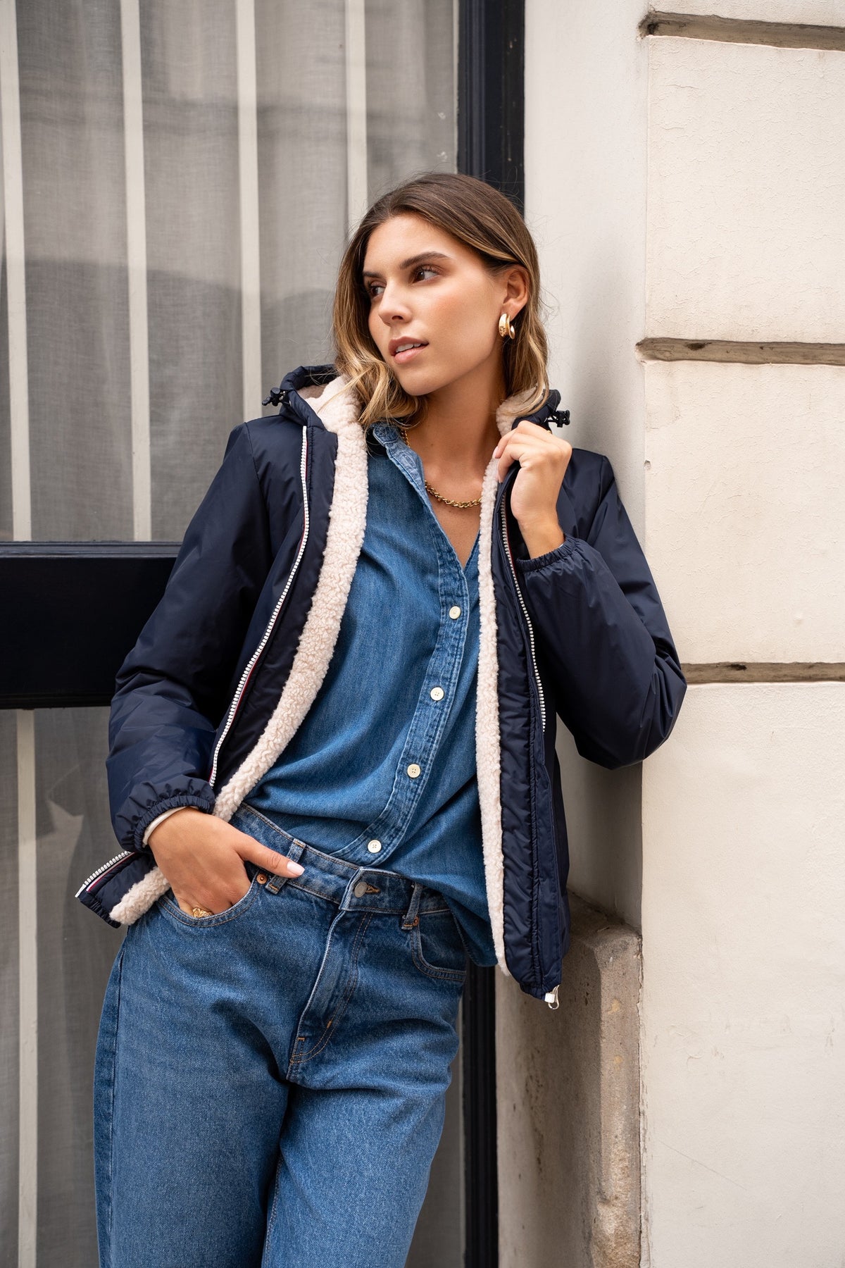 LAURA JO - Parka Imperméable LOUISE COURT sherpa - Bleu marine • DÉSTOCKAGE Taille L