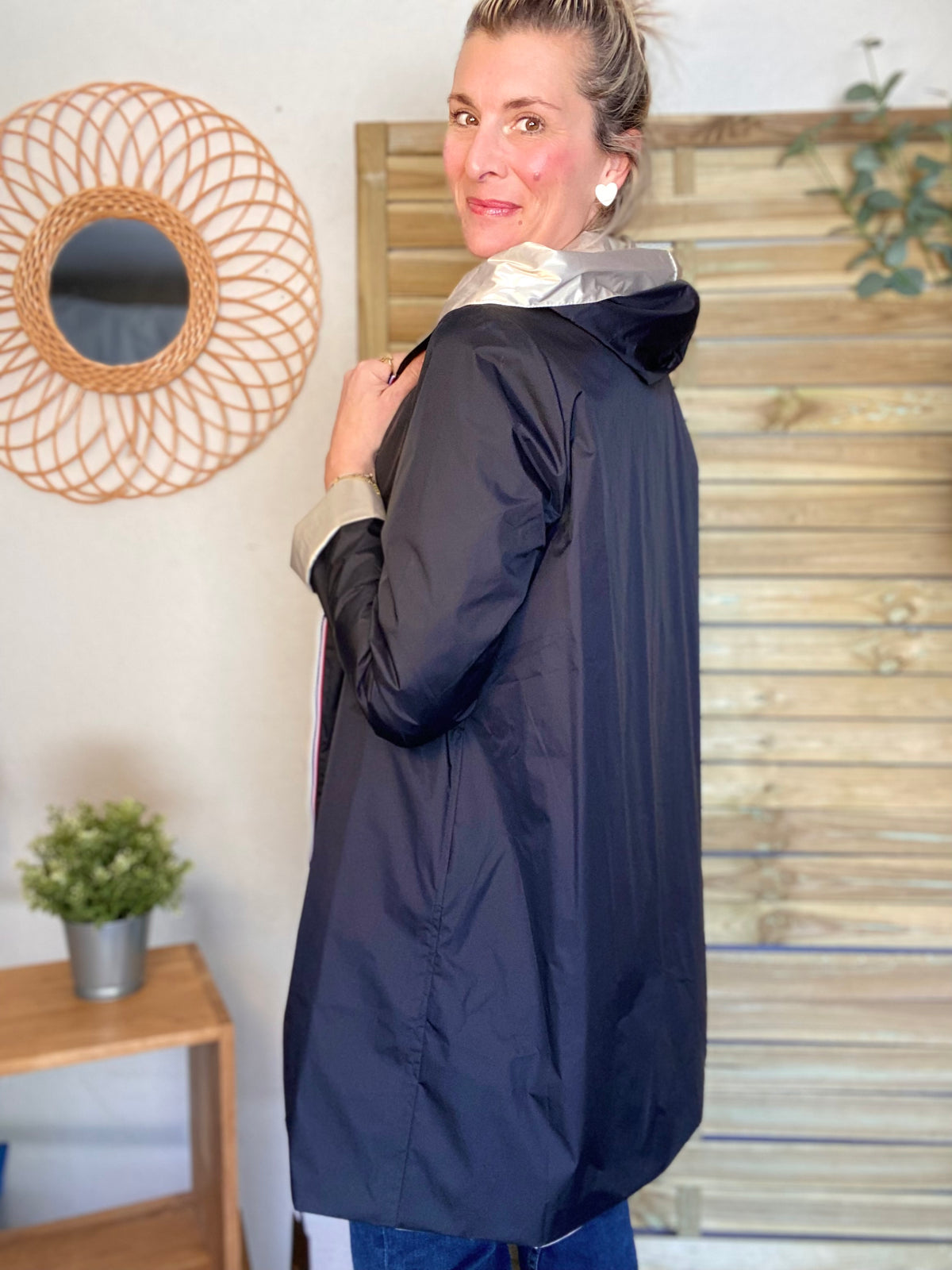 LAURA JO - Imperméable réversible léger GARANCE LONG - Noir/Doré • DESTOCKAGE sur Taille S