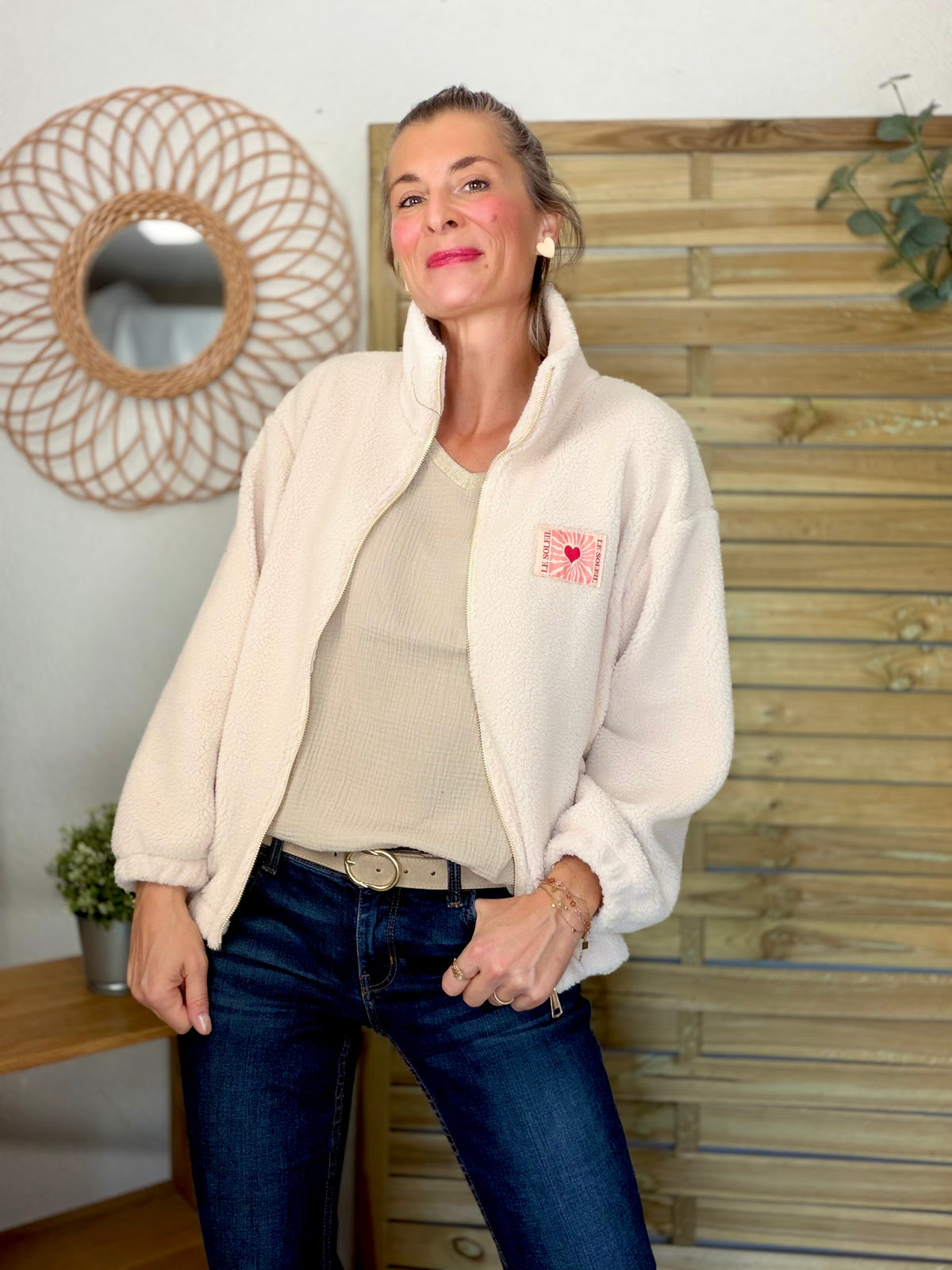⚡️ARRIVAGE • Veste teddy Sherpa zippée « Soleil » DORO Écru