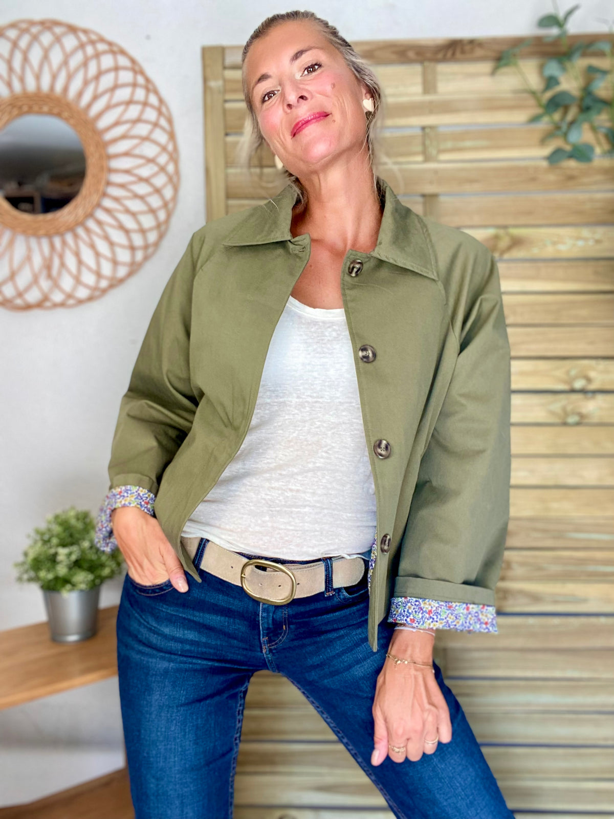 Veste Trench en coton kaki avec Liberty - MAHAUT - LILI et LALA