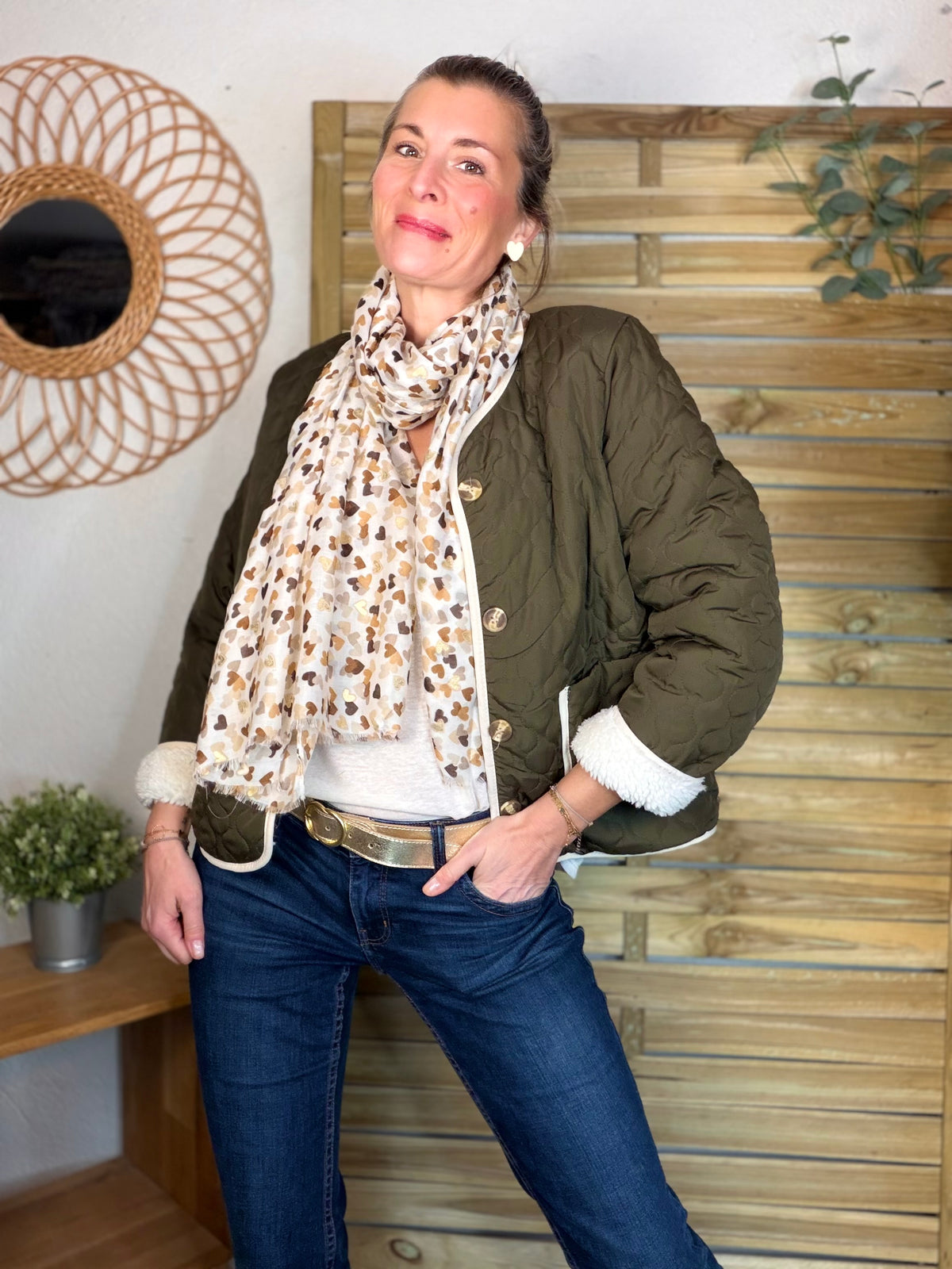 Foulard Cœurs SIGRID - Taupe 💛🧡🤎