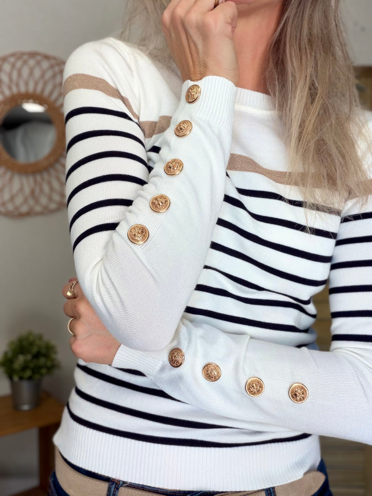 ⚡️ ARRIVAGE • Pull fin marinière ornement boutons dorés LENAÏCK