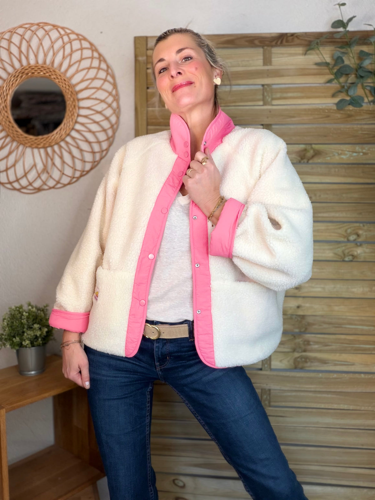 Veste matelassée réversible Sherpa AMÉLIE Rose - FIN DE SÉRIE