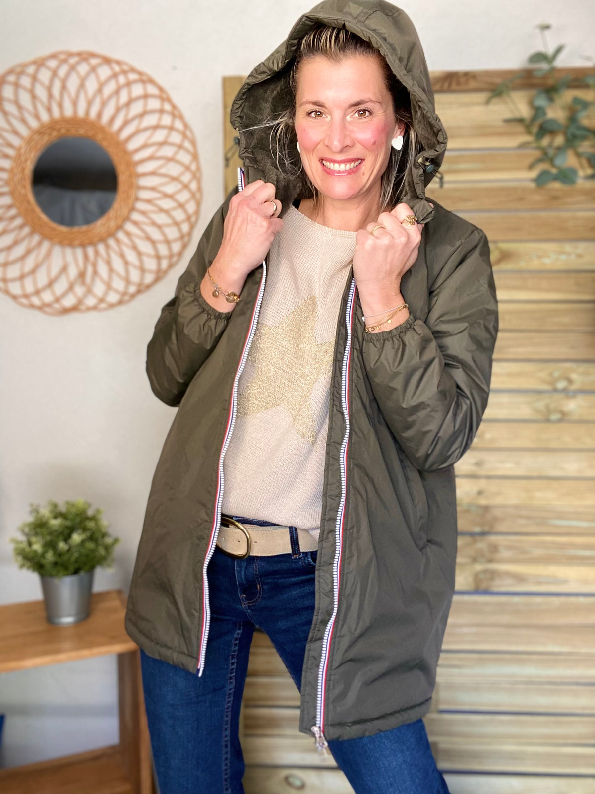 LAURA JO - Parka Imperméable LOUISE LONG fourré - Kaki