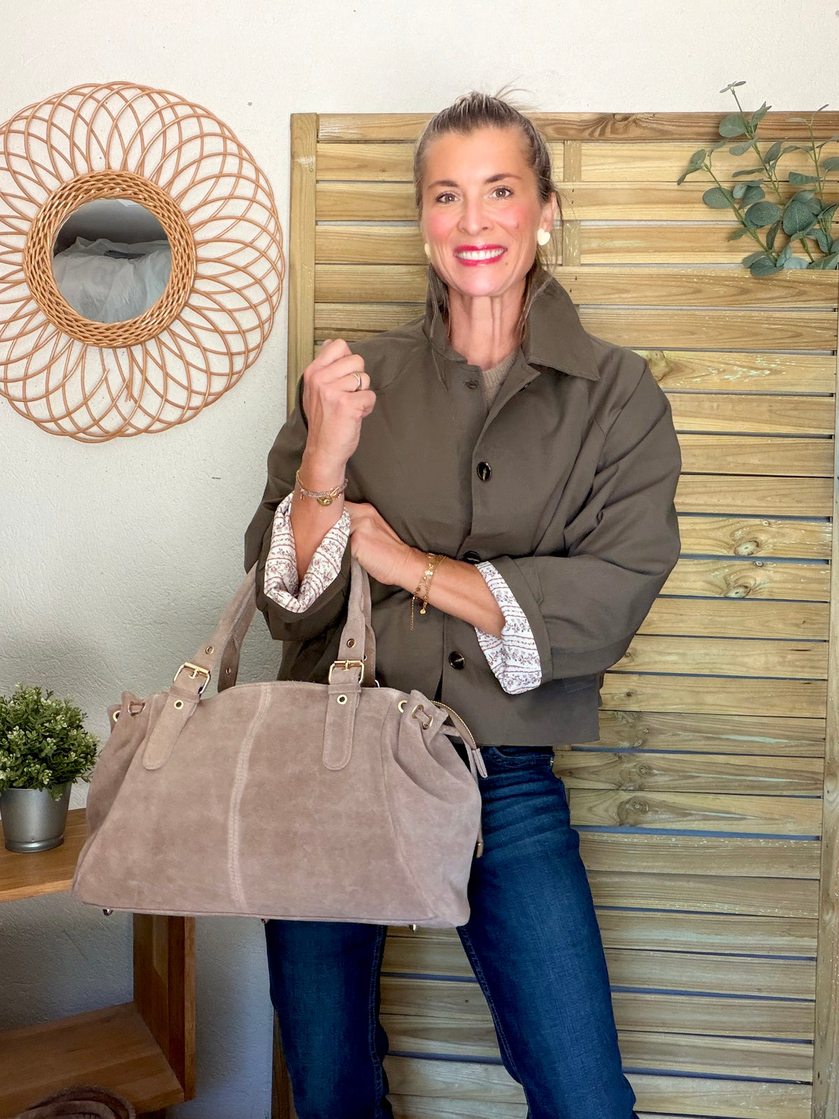 Sac cabas XL en cuir daim • JASPER Taupe