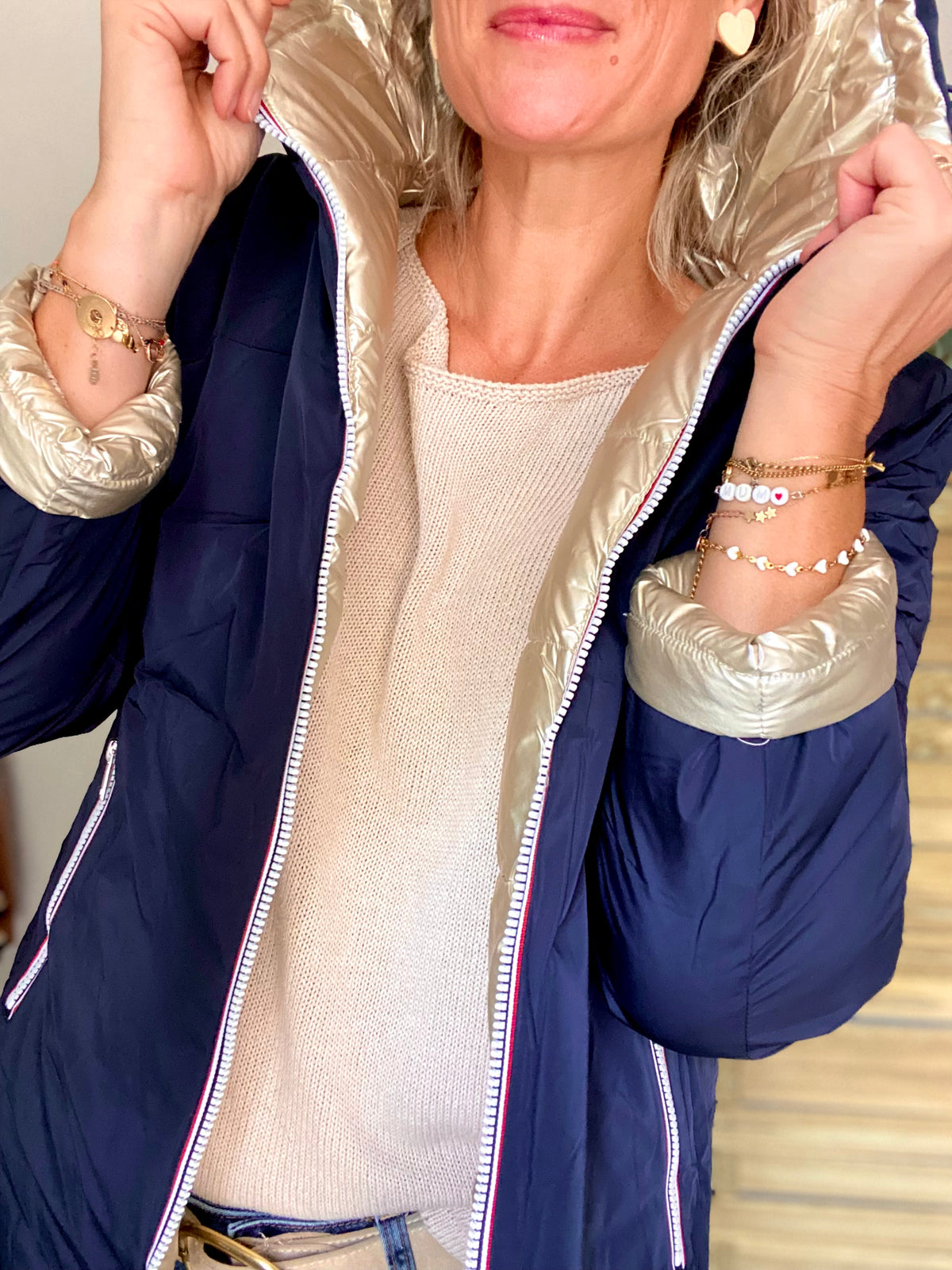 Doudoune imperméable réversible ANGÈLE LONG - Bleu marine - MELYA MELODY