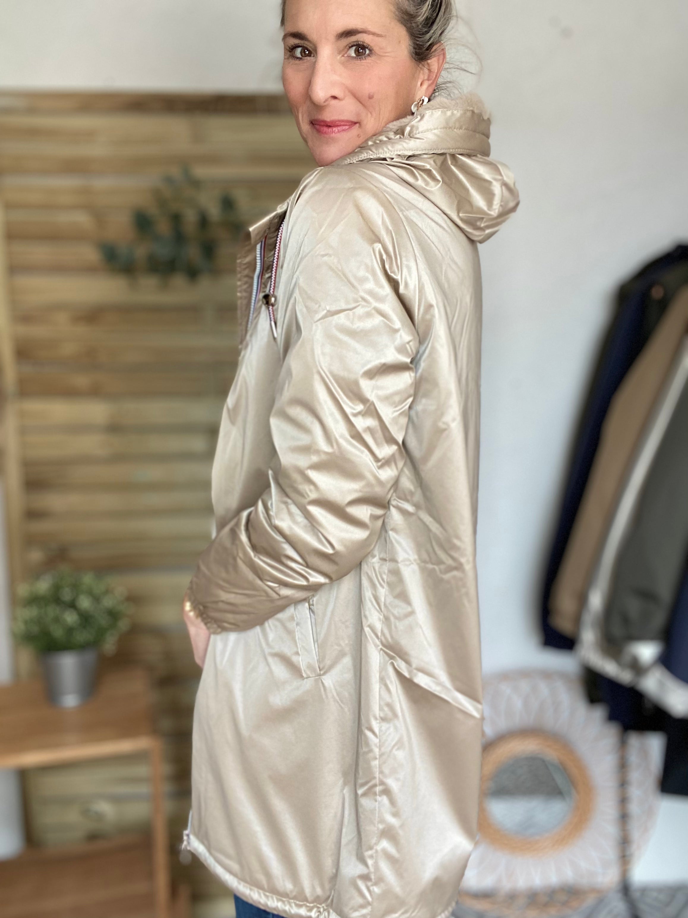 LAURA JO - Parka Imperméable THELMA LONG fourrée - Sable irisé • DÉSTOCKAGE sur Tailles S et 4XL