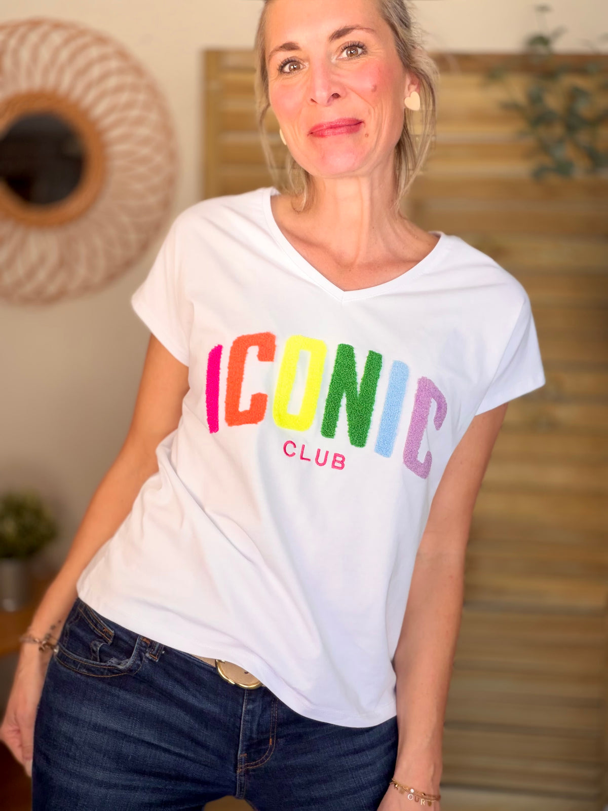 Tee shirt col V ICONIC club MIRANDA Blanc